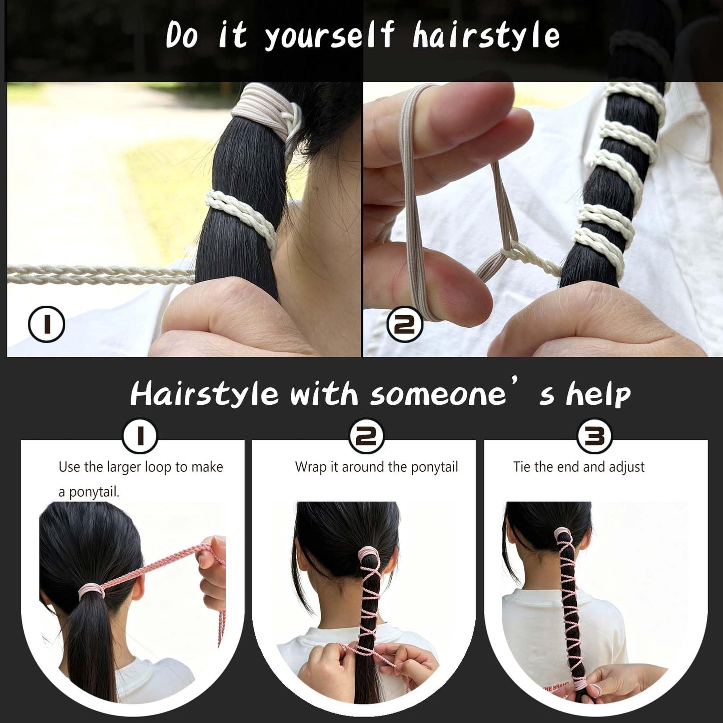 Hair Ties No Damage for Women with 2 Braids, 25" 3 Packs Elastic Ponytail Holders for Thick & Long Hair Cute Sport Pony Tail Wrap Tie Accessories for Running,Workout,Swim,Dive(Blue/Beige/Navy Blue)