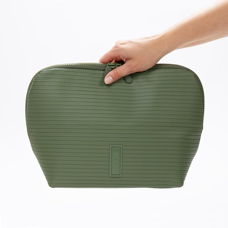Vertical Waterproof Makeup & Toiletry Bag - 23-Pocket Organizer for Skincare & Essentials | Olive Color
