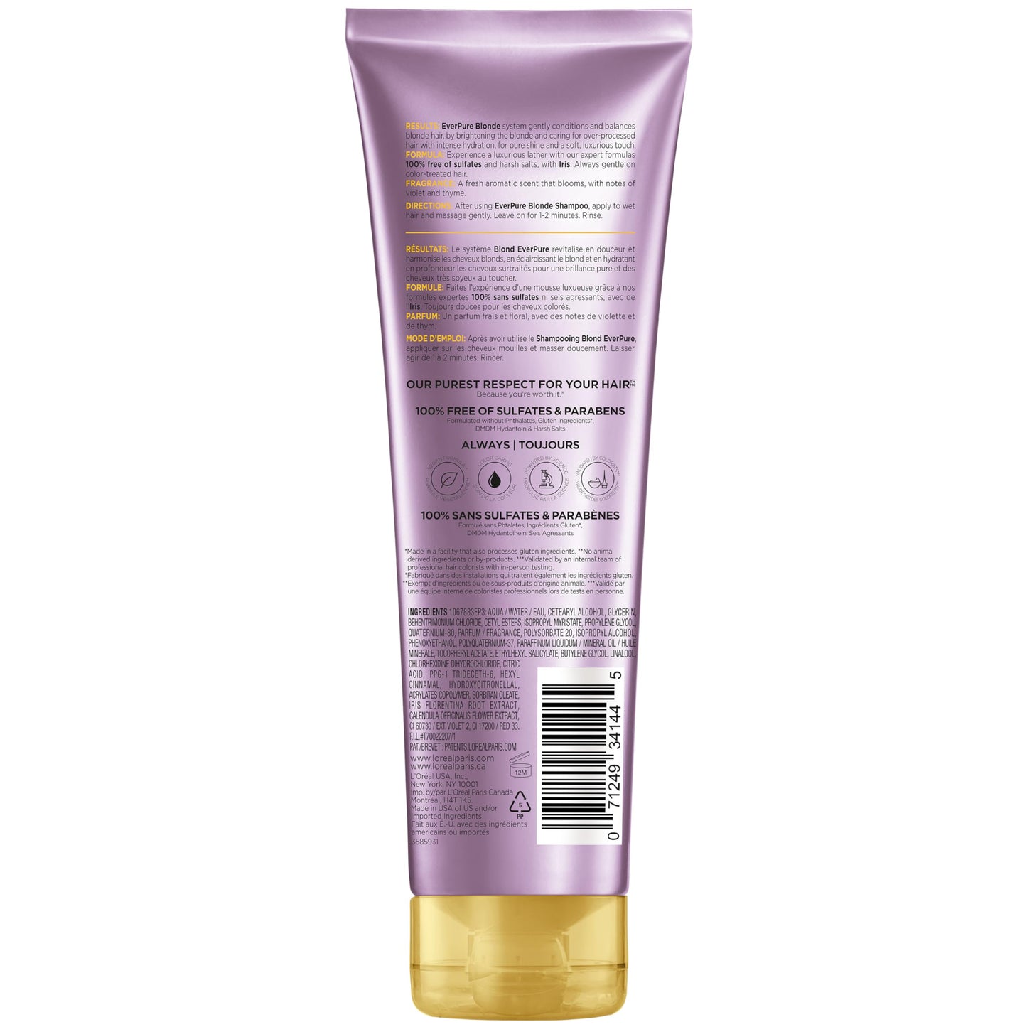 L'Oreal Paris Blonde Sulfate Free Conditioner for Color-Treated Hair, Neutralizes Brass + Balances, EverPure, 8.5 Fl Oz (Packaging May Vary)