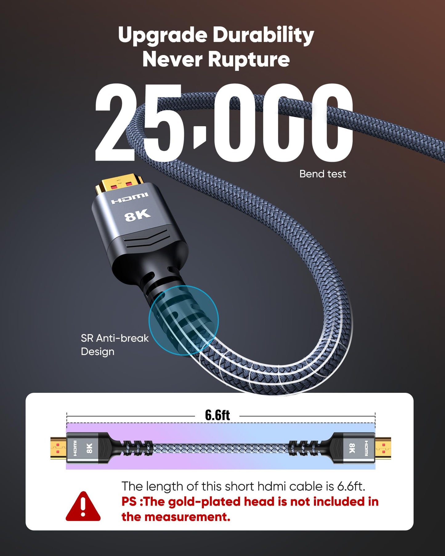 Highwings 8K 10K 4K HDMI Cable 48Gbps 6.6FT/2M, Certified Ultra High Speed 2.1 HDMI Cable Braided Cord-4K@120Hz 8K@60Hz, DTS:X, HDCP 2.2 & 2.3, HDR 10 Compatible with DVD Player/PS5/HDTV/Blu-ray