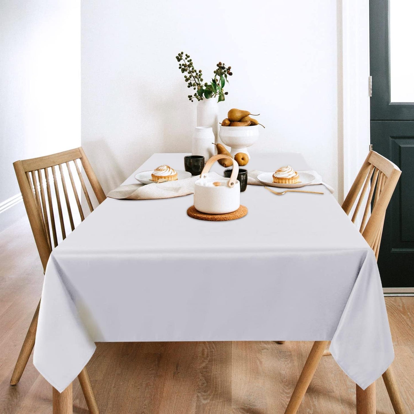 White Rectangle Tablecloth 60 x 102 Inch - Stain & Wrinkle Resistant Polyester for Dining, Buffets & Camping