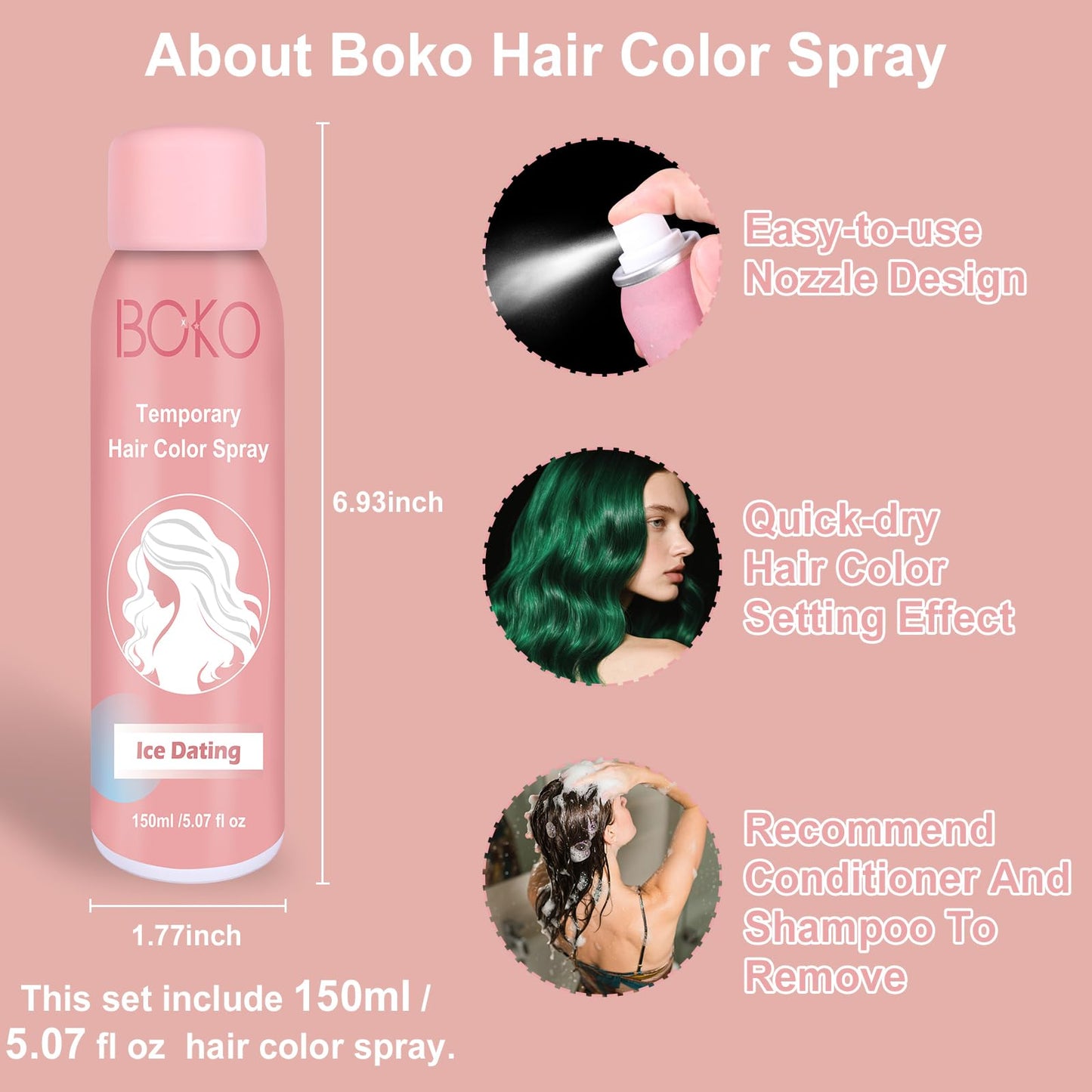 Boko Temporary Hair Color Spray, 150 ML Green Hair Dye