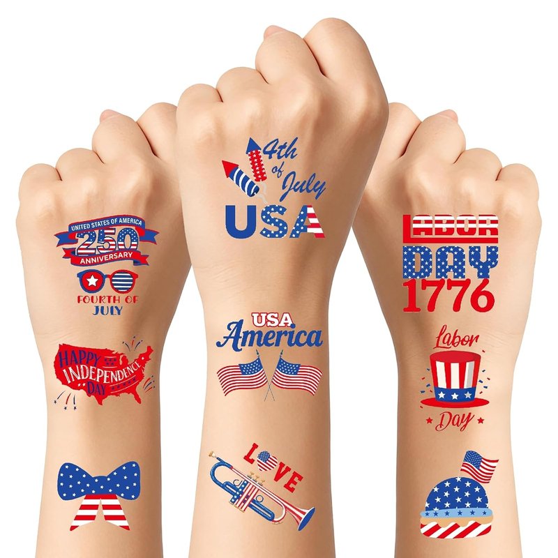 150 PCS 4th of July Temporary Tattoos - Patriotic American Flag Stickers for Kids | Red, White, and Blue Designs