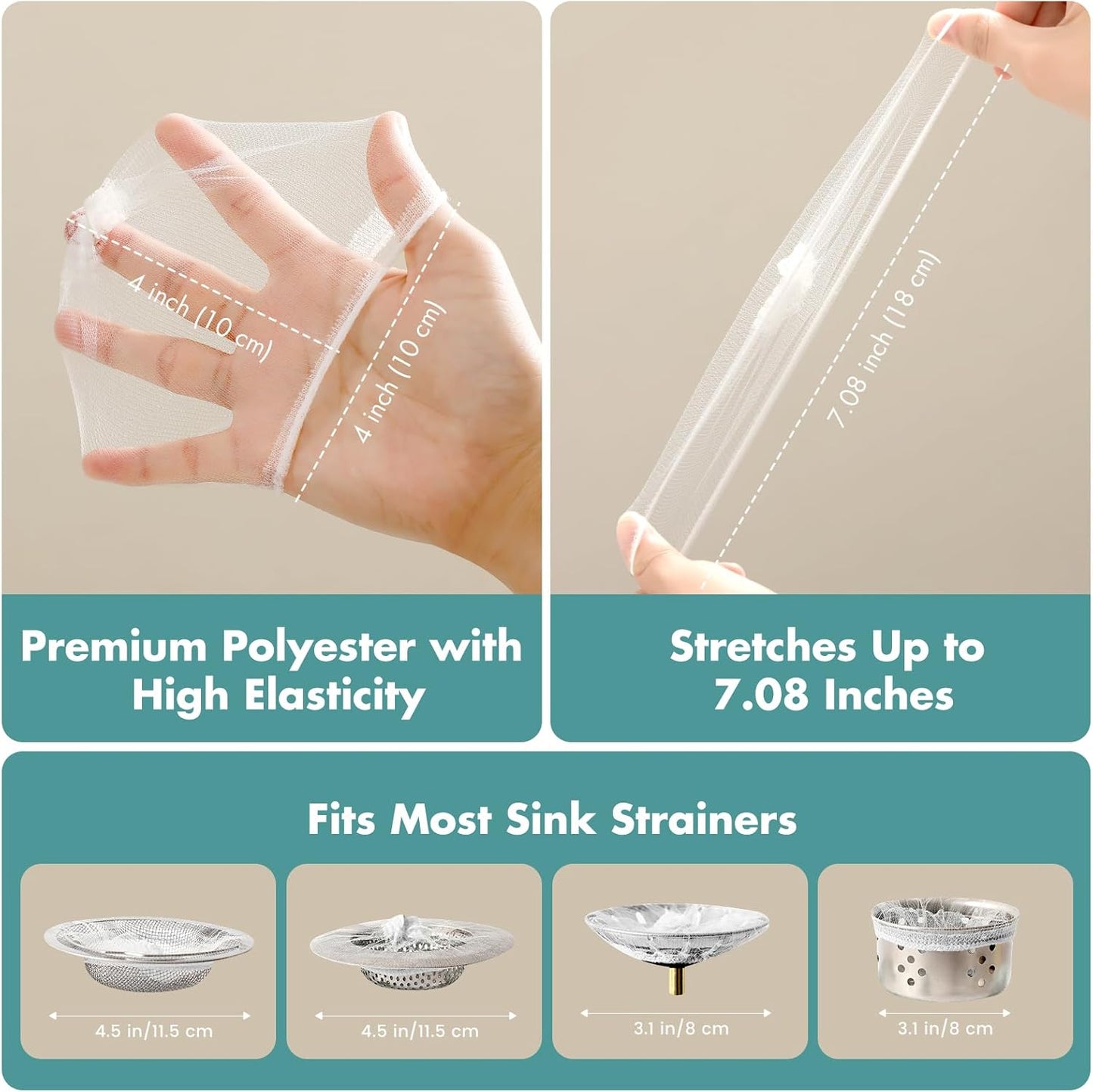 Kitchen Sink Strainer Mesh Bags - 200 Pack Anti-Clogging Disposable Drain Covers | Fits Most Strainers (4" x 4")