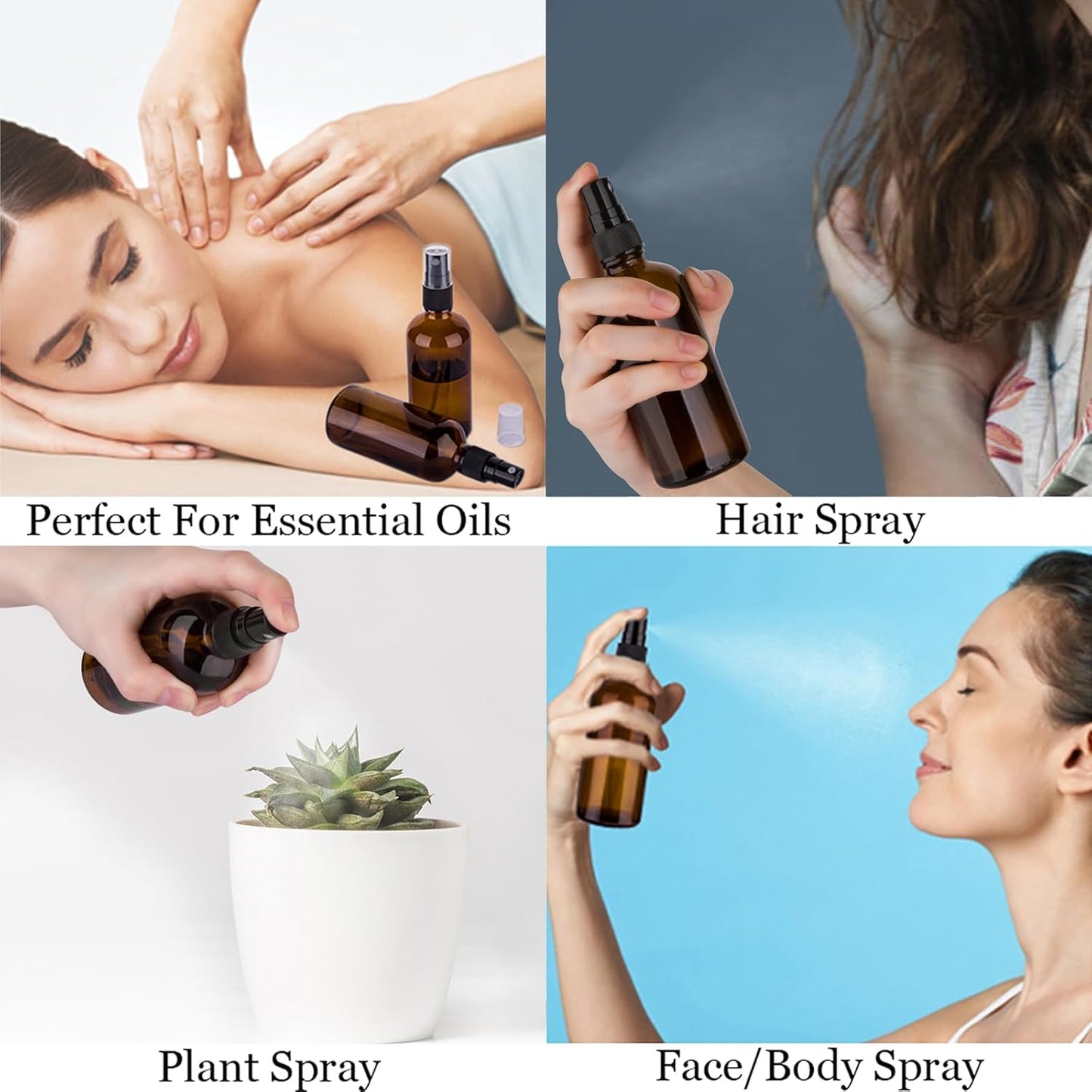 Amber Glass Spray Bottles - 4 oz Fine Mist Spray Bottles | Set of 4 Amber Bottles