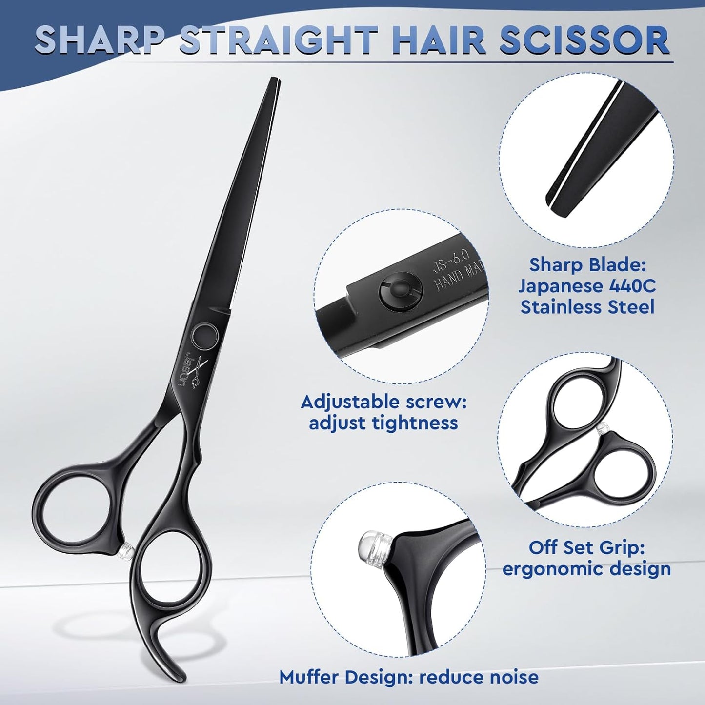 **Professional Hair Cutting Scissors Set - 10 PCS Kit with Thinning & Straight Shears | 6" Black for Home Salon & Barbers**