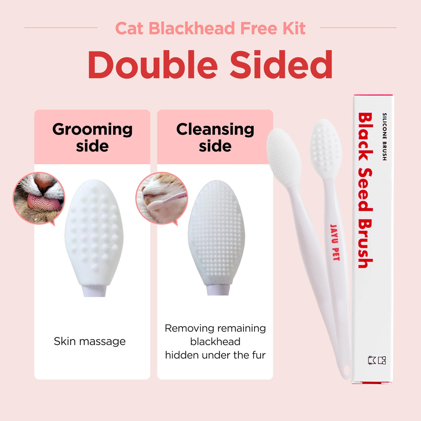 JAYU PET Cat Blackhead Free Kit – Black Seed Cleaner & Exfoliating Brush, Cat Chin Acne Treatment, Blackhead Remover, Hypoallergenic Safe Formula, Cat Grooming Kit for Clear & Healthy Skin
