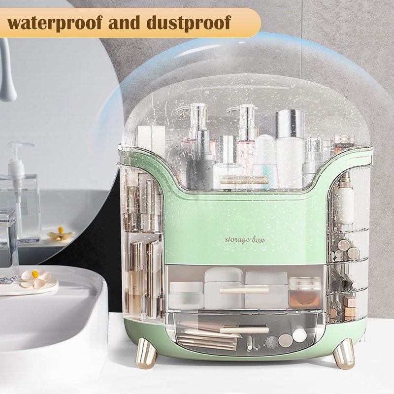 Makeup Organizer & Skincare Storage Box - Waterproof, Dustproof | Countertop with Lid & Drawers