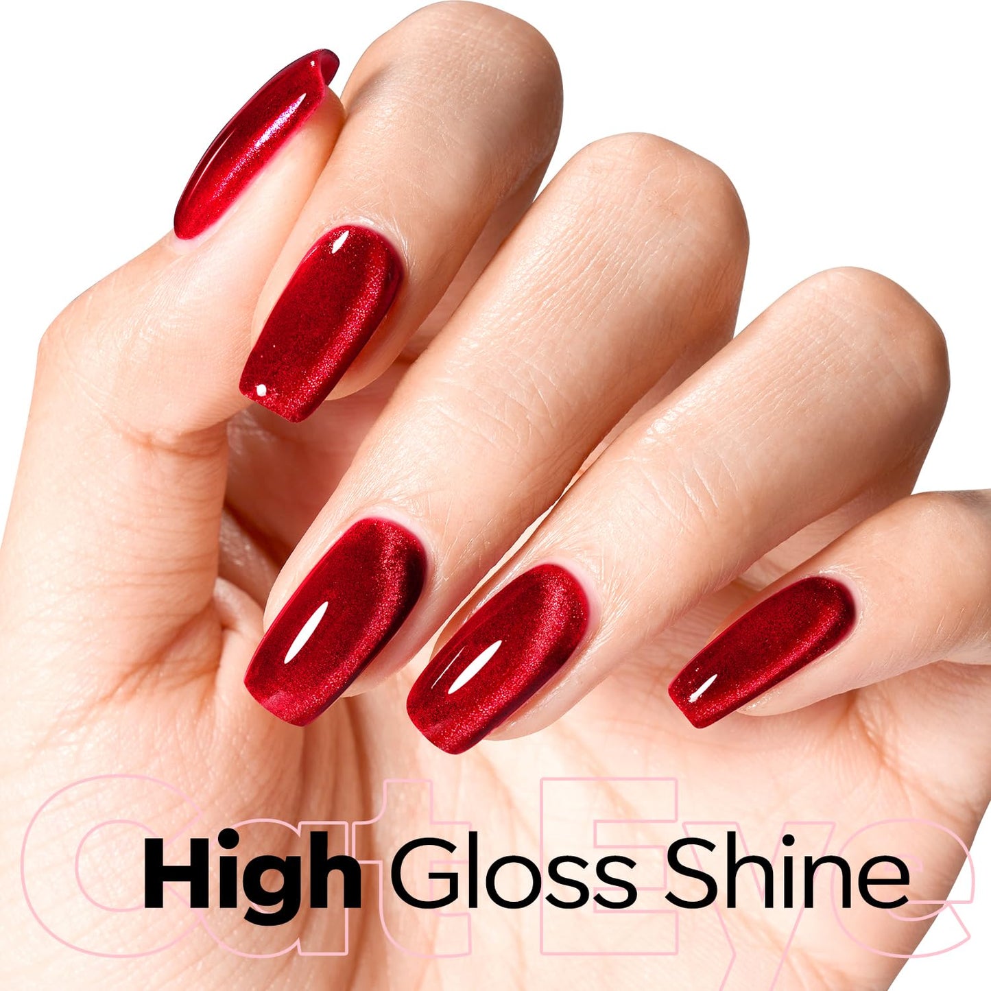 Cat Eye Gel Polish - Burgundy Red Magnetic Glitter | Holographic Ruby Red UV Gel 15 ML