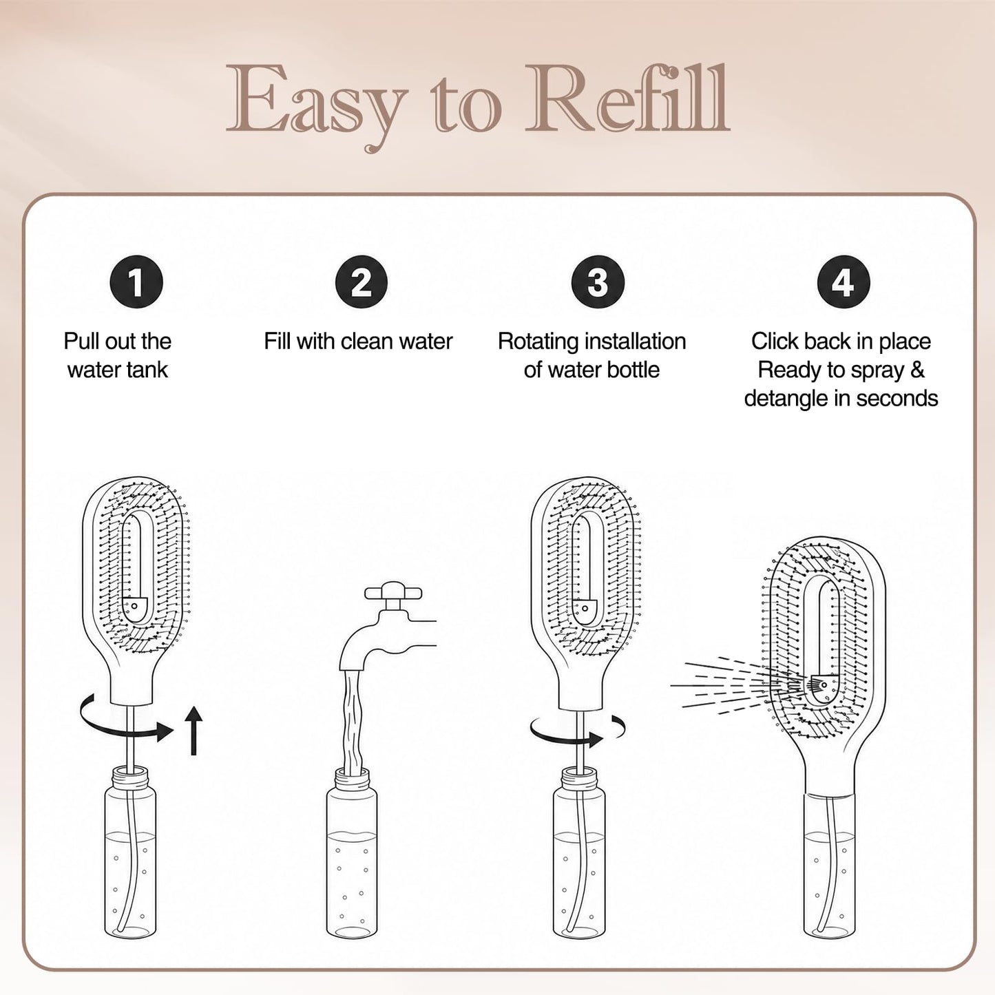 Beige Hair Brush with Water Spray, Premium Fine Mist Detangling Tool for Women, Wet & Dry Styling for Thick Long Hair, Elegant Everyday Hair Care Solution(1, Khaki)