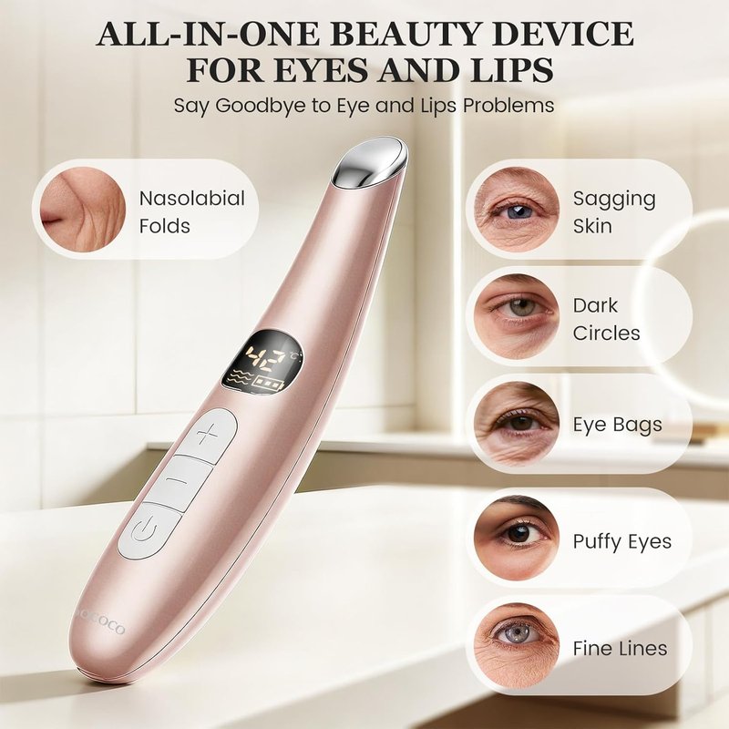 Eye Lift Wand - Heated Eye Massager for Dark Circles & Puffiness | Champagne Gold