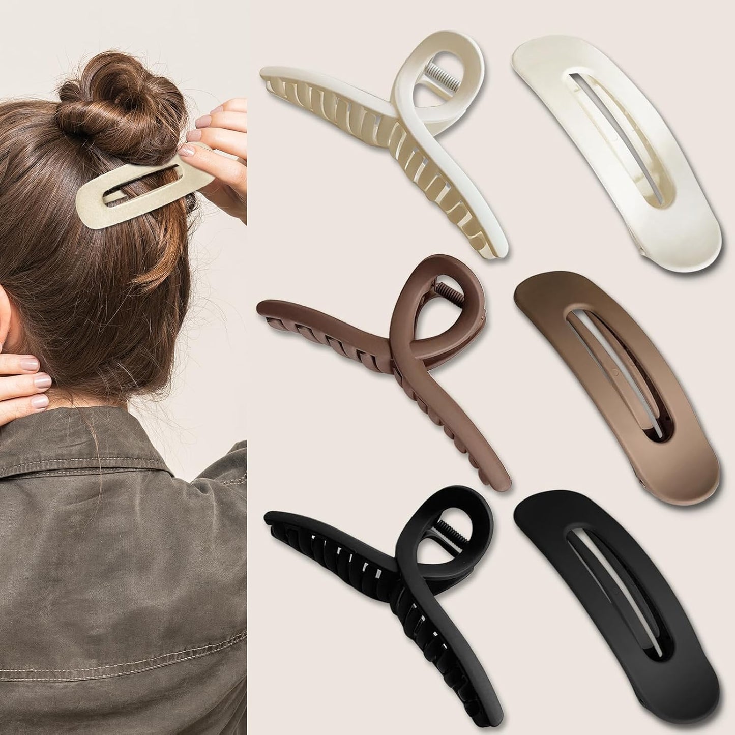 Large Matte Hair Claw Clips - 6 Pcs Set for Thin, Fine, or Thick Hair | No-Slip Butterfly Clips