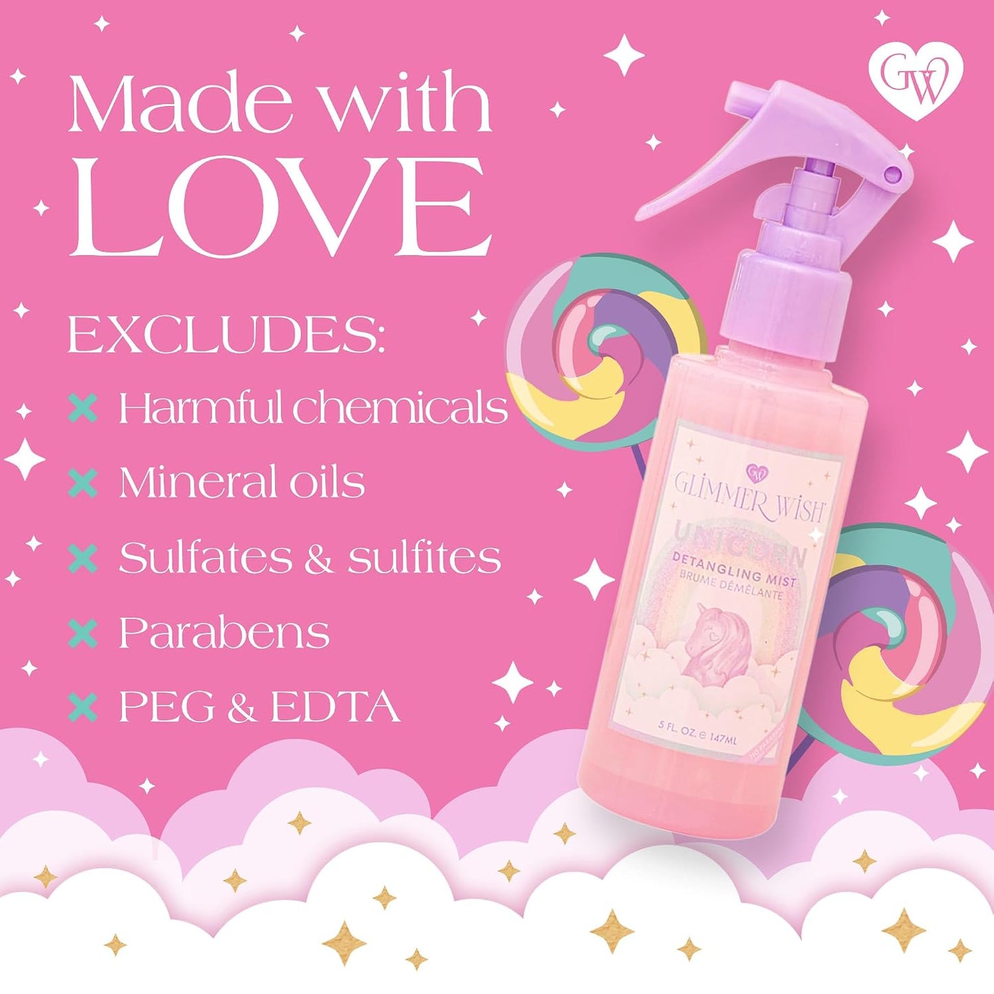 Unicorn Hair Detangler Spray - Tangle-Free Leave-In Conditioner for Kids & Women, 5 fl oz | Moisturizing Mist