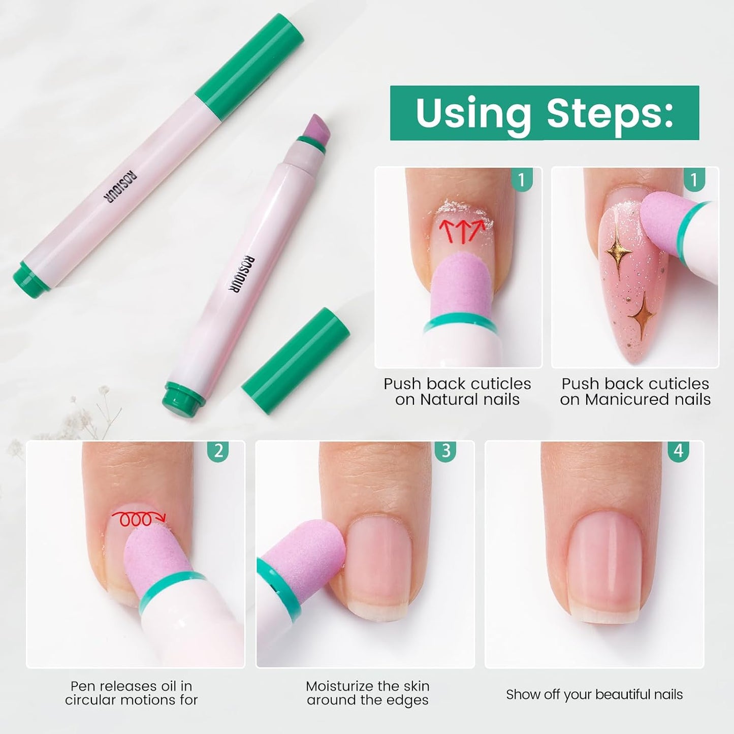 Ceramic Cuticle Oil Pusher Pen | 3-in-1 Cuticle Remover & Nail Care Tool for Hangnails, Dry Nails, Moisturizing