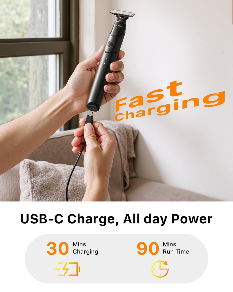 Trimcoo Men's Electic Beard Trimmer with 12-in-1 Rotating Combs - Professional Precision Styling,Magnetic Snap Blade, Wet/Dry Use, USB-C Fast Charge, Travel Friendly - Ideal for All Beard Styles