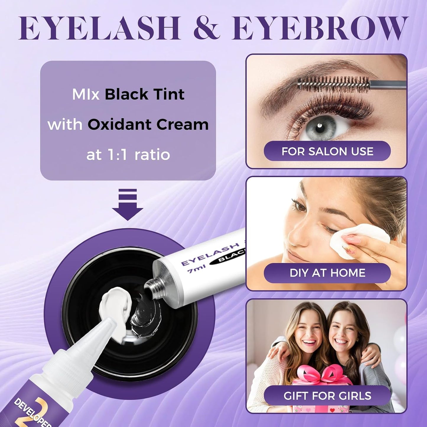 Eyelash & Eyebrow Tint Kit - Professional 2-In-1 Color Solution | Natural Ingredients, Lasts 6 Weeks, 7ml (Black)