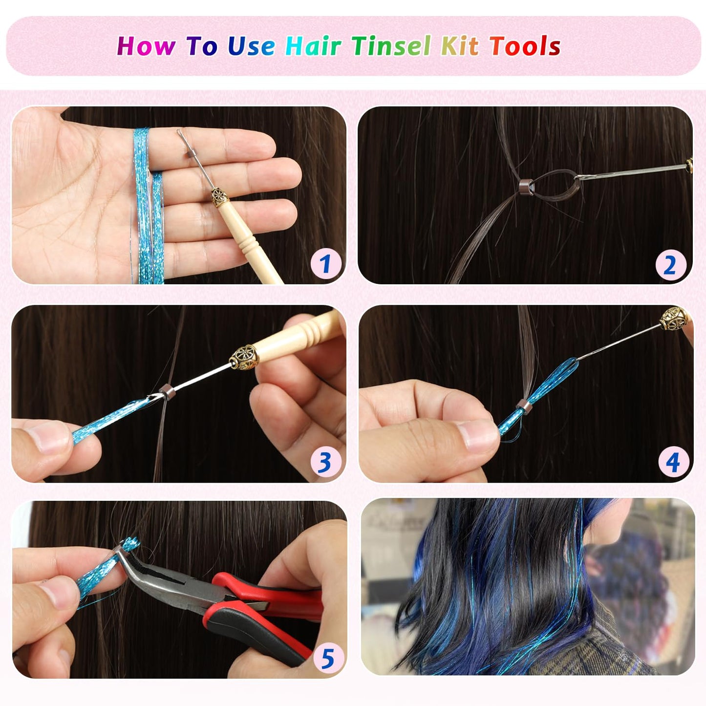 Hair Tinsel Kit - 24 Vibrant Colors, 9800 Strands, 48 Inch Glitter Hair Extensions | Festive Party Accessories for Women & Girls
