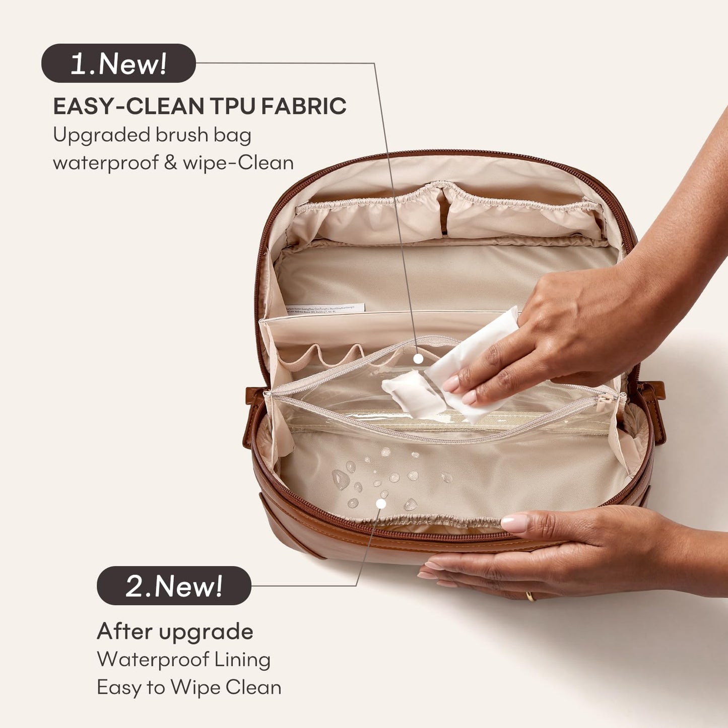 mibasies Travel Makeup Bag for Women, Large Capacity Waterproof PU Leather Flat Open Cosmetic Bag, Portable Toiletry Bag for Business Trip & Daily Use