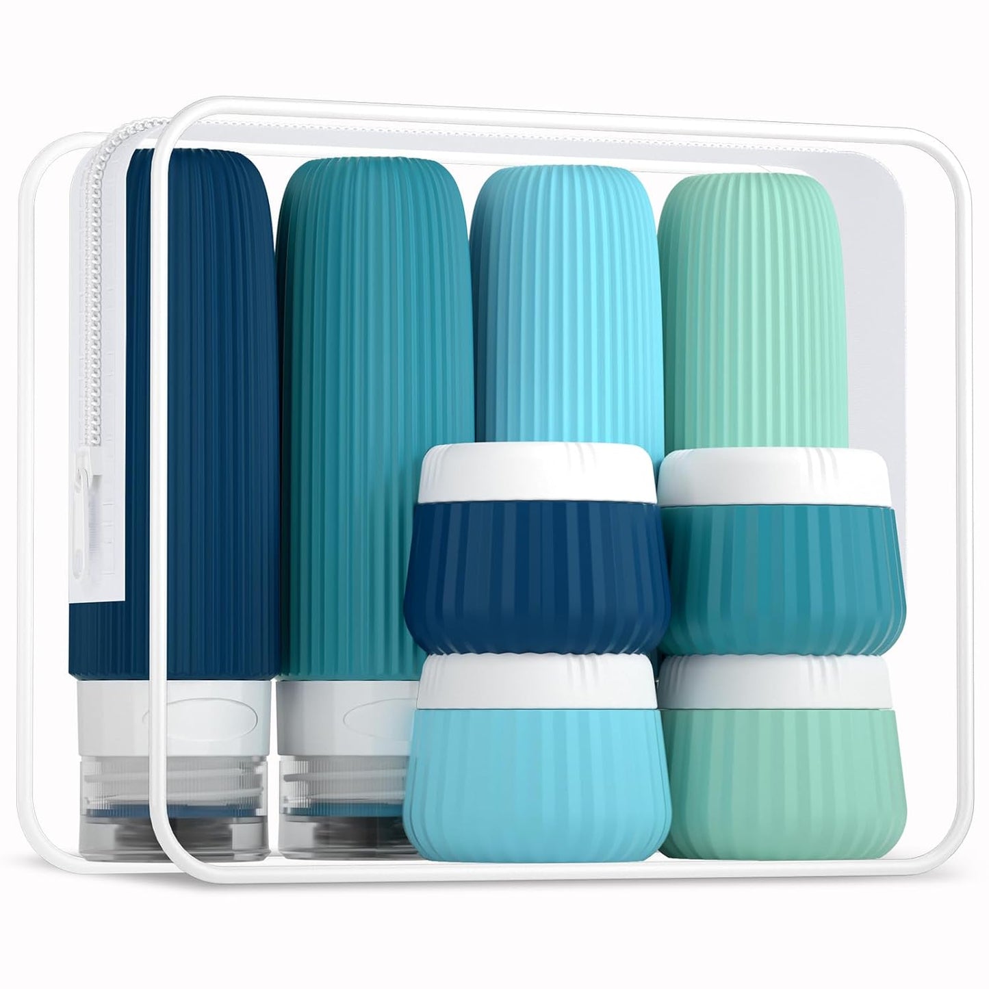 Travel Bottles - 8 Pack TSA Approved 3 oz Leak Proof Silicone Containers | Clear Toiletry Jars