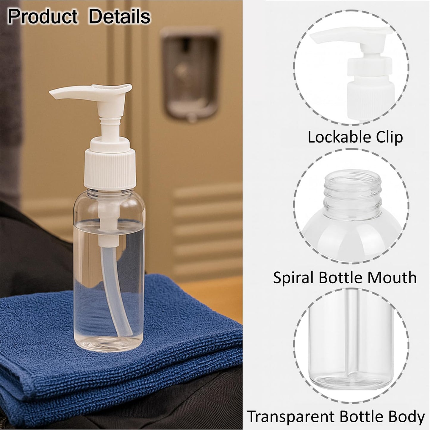 6Pcs 50ml/1.67Oz Clear Plastic Pump Bottles with White Dispenser Refillable Travel Lotion Pump Bottles Leakproof Empty Cosmetic Containers for Shampoo, Conditioner, Liquid Soap, Cream