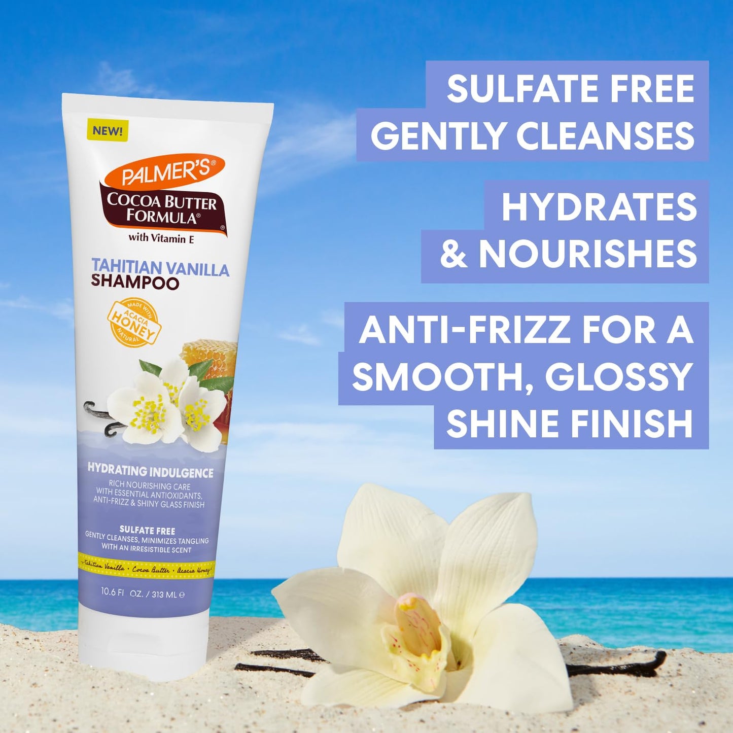Palmer's Cocoa Butter Formula, Tahitian Vanilla Hair Shampoo,(10.6 Fl Oz), Hydrating & Moisturizing Shampoo with Vitamin E & Acacia Honey for Shine, Smoothness & Frizz Control, All Hair Types