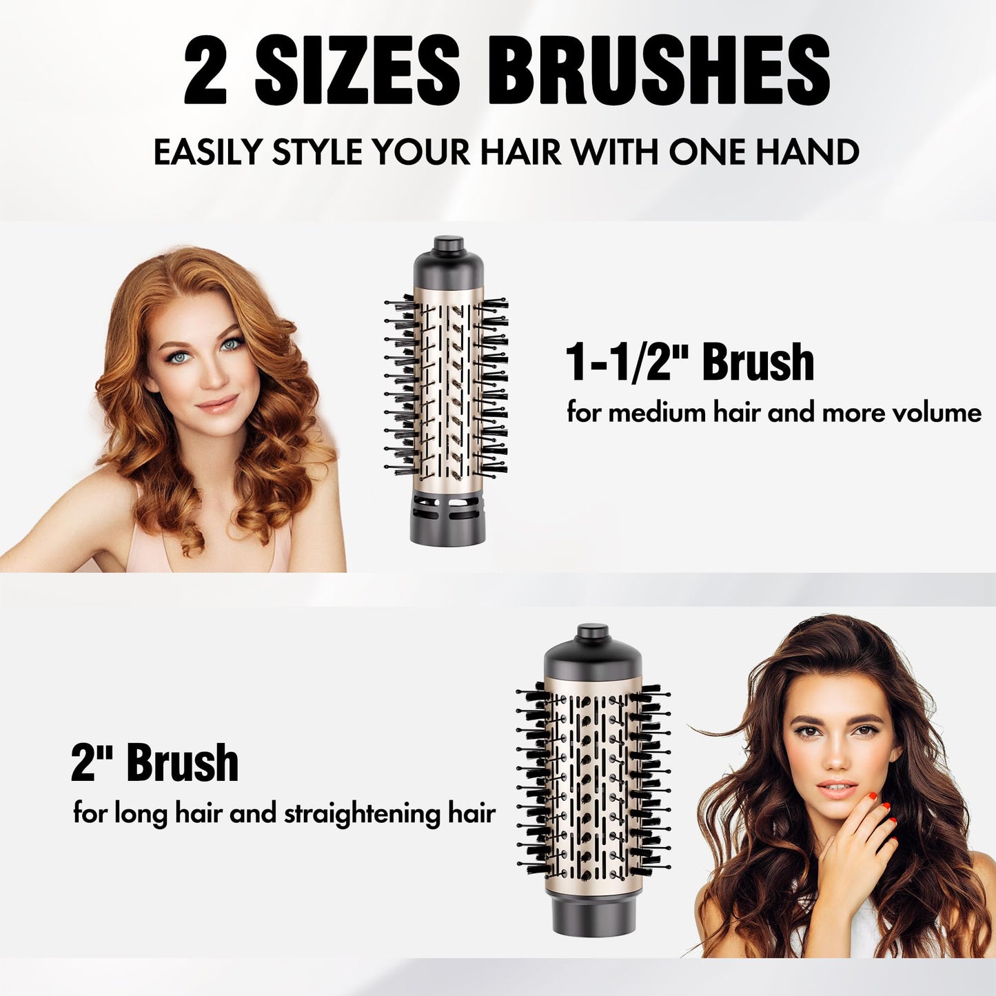 DAILYLIFE Rotating Hair Dryer Brush, Spinning Hair Dryer Brush and Hot Air Brush with 2 Brushes (1.5" & 2"), ALCI Safety Plug and Ionic Technology, Ceramic Barrel
