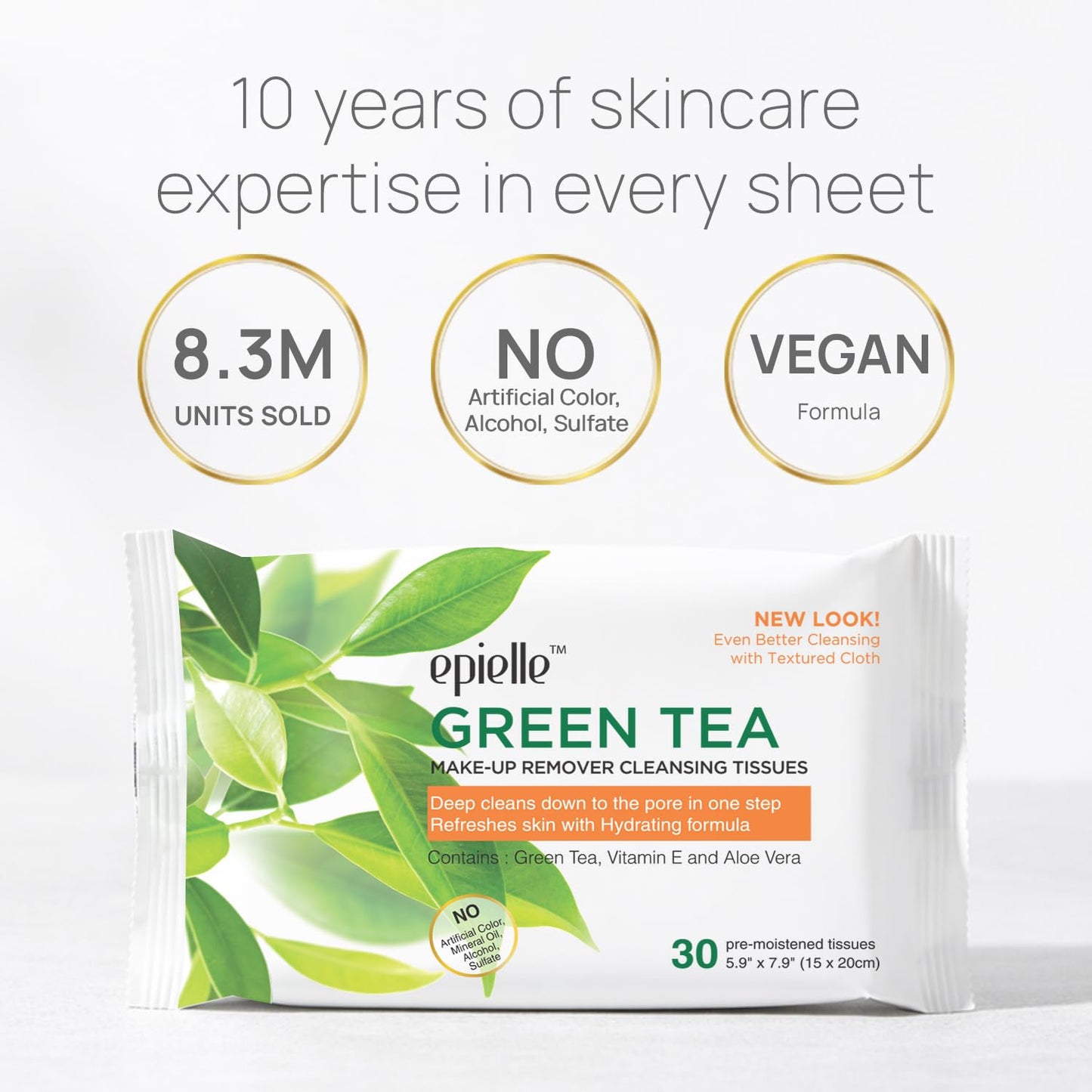Epielle Gentle Skin Cleansing Wipes - Vitamin C, Aloe Vera & Green Tea | 6 Pack, 30 Count Each, Alcohol-Free, Hypoallergenic