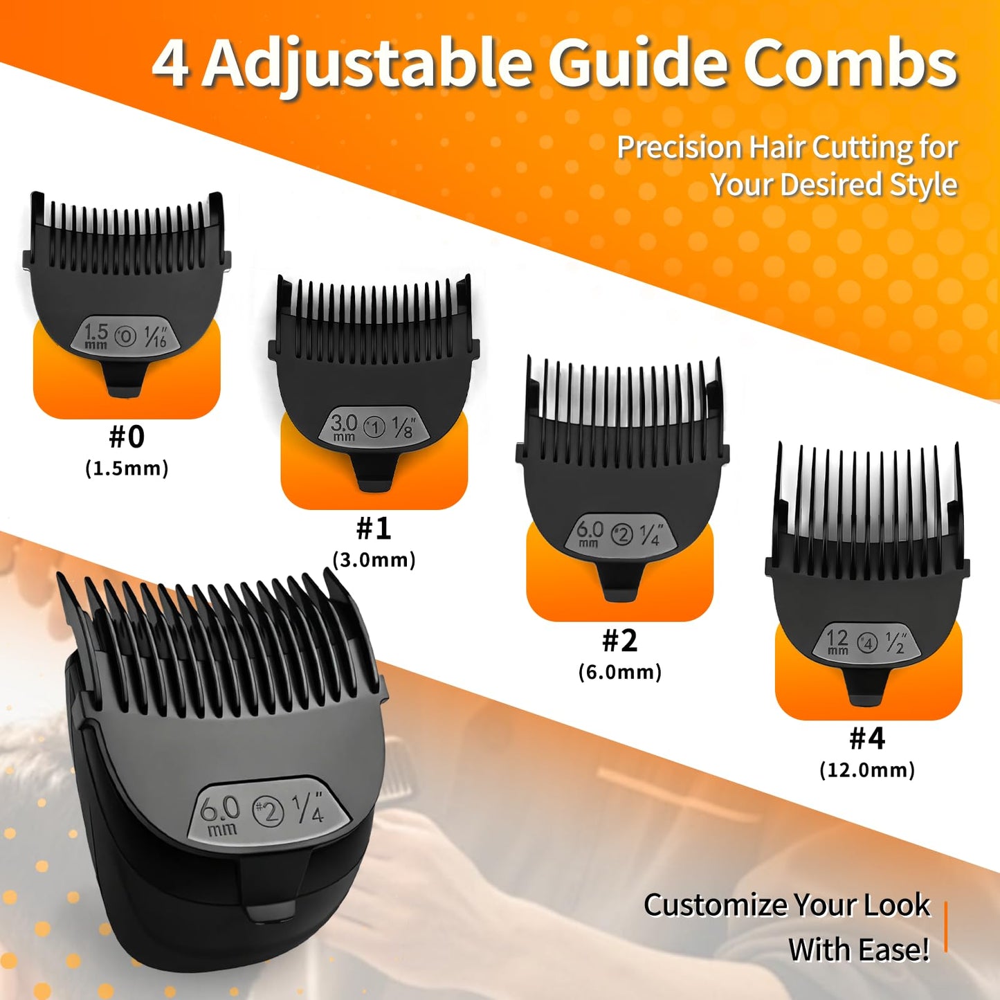 4-Piece Replacement Guide Comb Set (1/16”, 1/8”, 1/4”, 1/2”) Compatible with Remington Shortcut HC4240, HC4250, HC4300