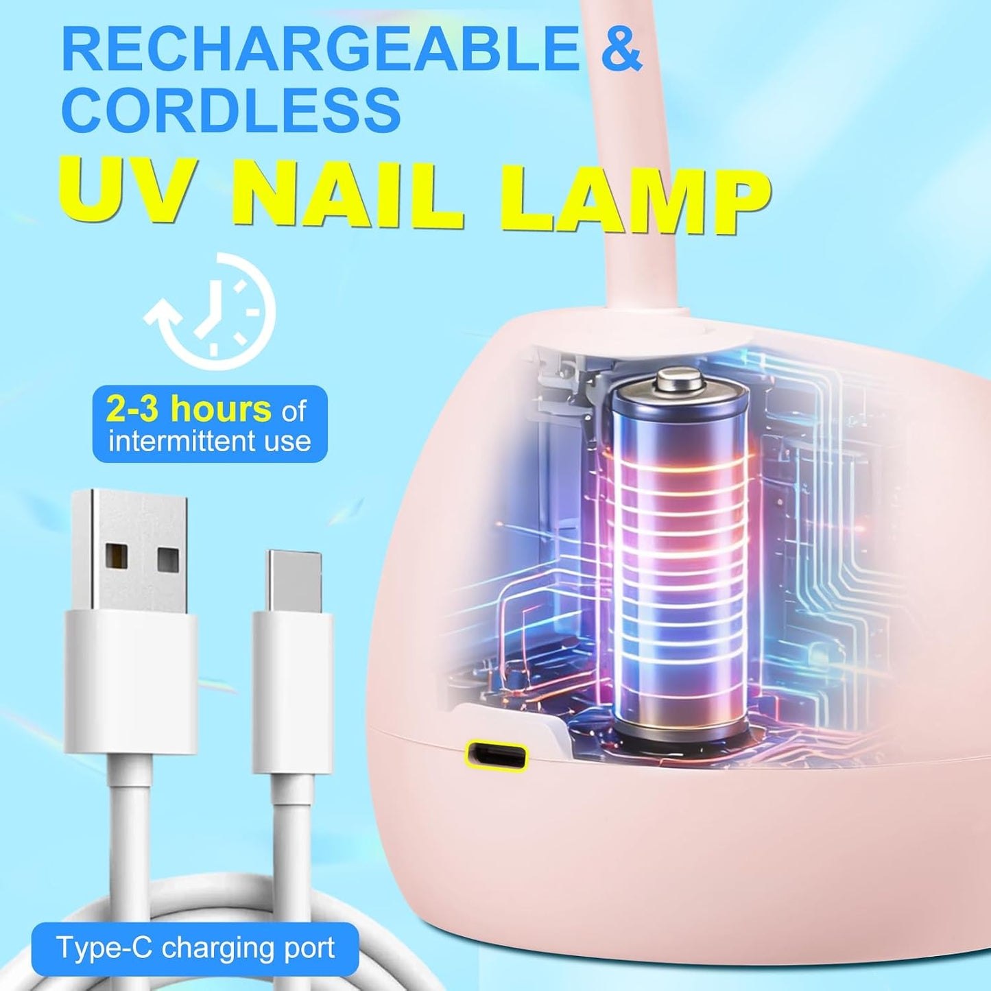 Gooseneck UV LED Nail Lamp - 36W Cordless Mini Light for Gel Nails | Auto Sensor, 4 Timers, Pink Flower Design