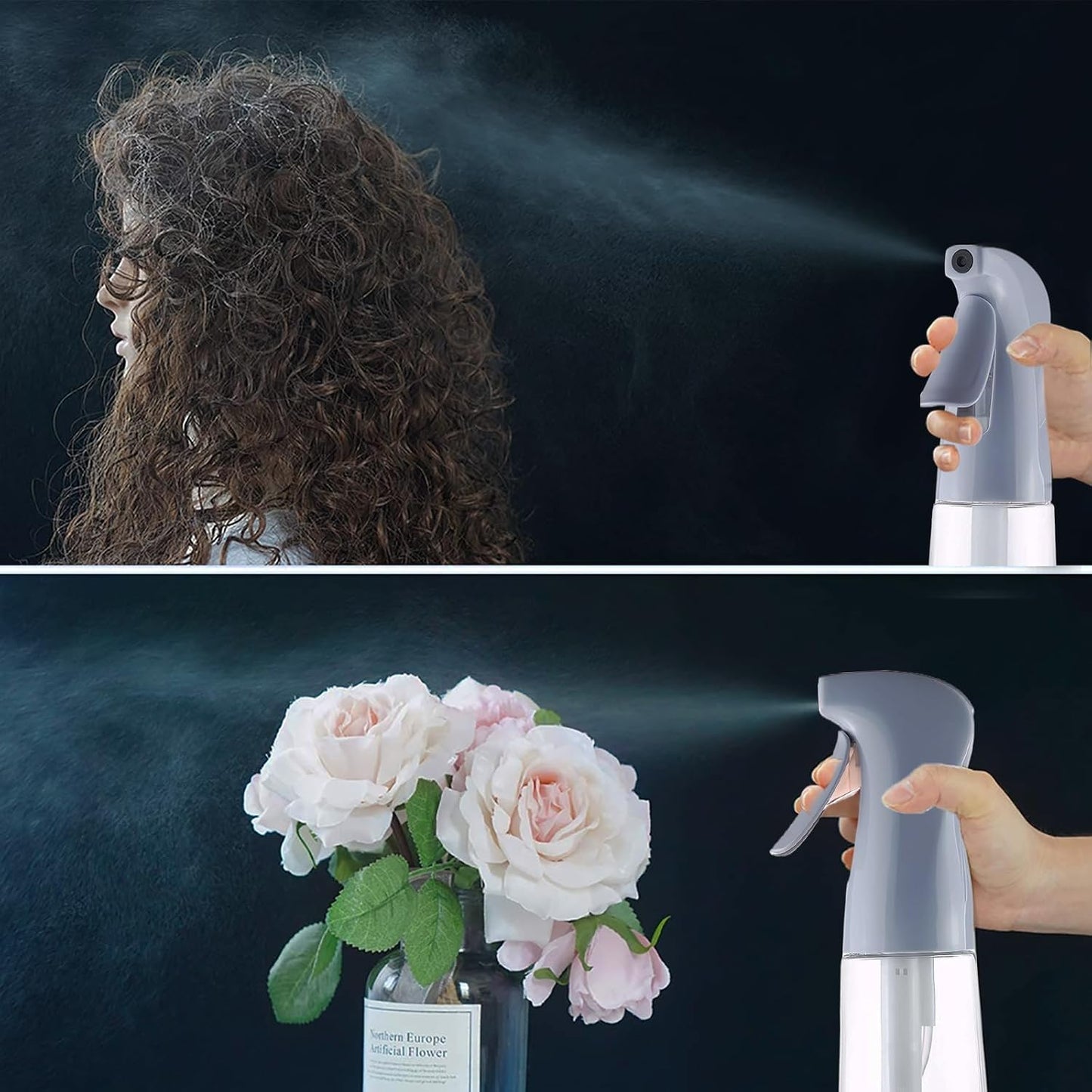 Continuous Spray Bottle for Hair - Ultra Fine Mist Refillable Plastic Mister | 6.8oz Dusty Blue