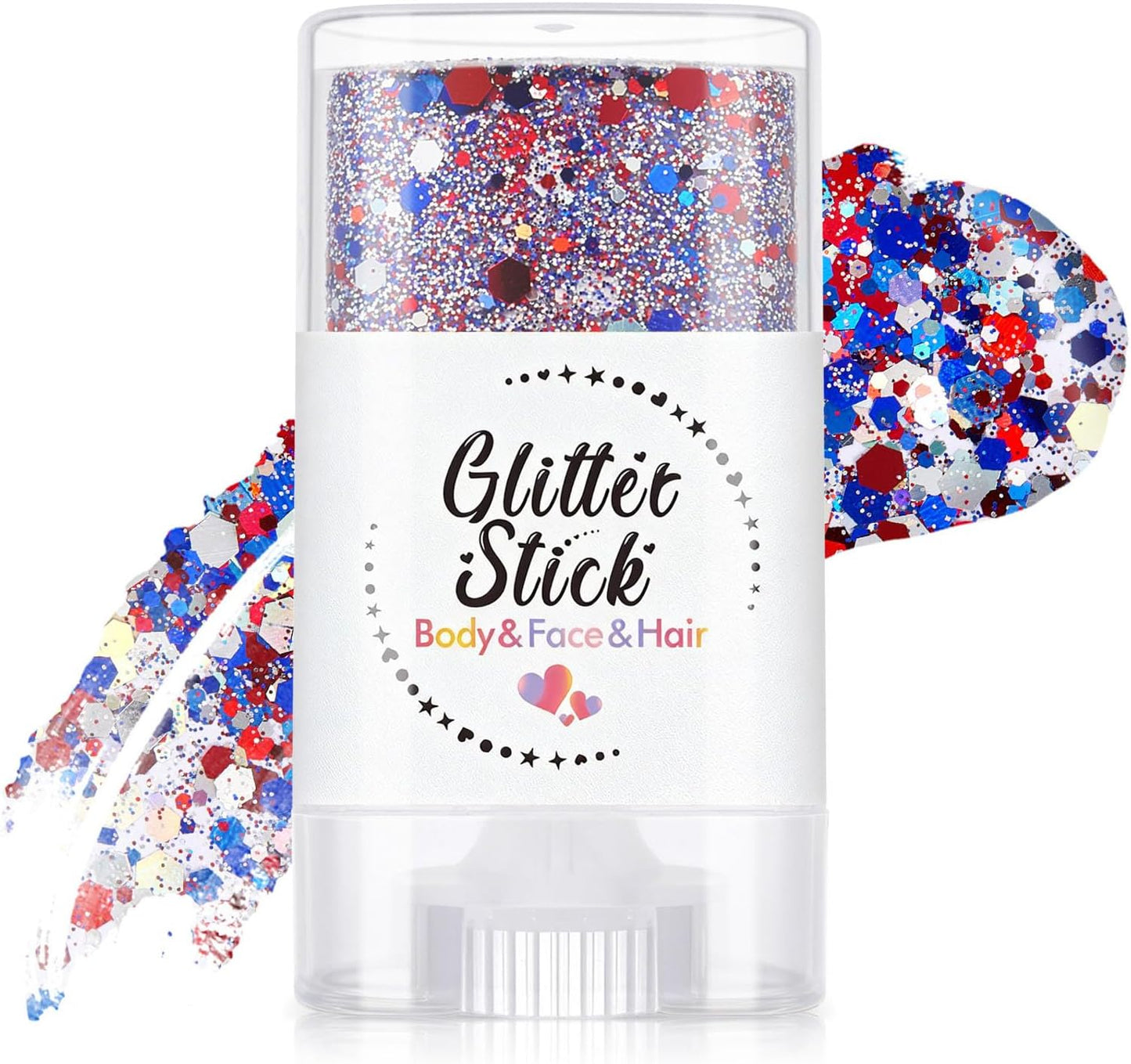 Red White Blue Hair Glitter Stick | Face & Body Paint for Fourth of July Makeup & Decorations