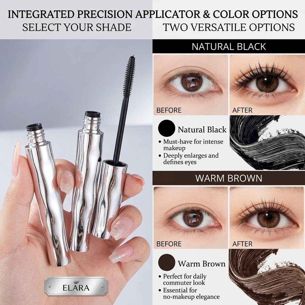 Dulhantocosh Waterproof Fiber Mascara, Tubular Eyelash Primer, Natural Non-smudged & Smudge-Resistant for Defined Lashes, Washable Waterproof, Lengthening and Long-Lasting (Black&Brown)