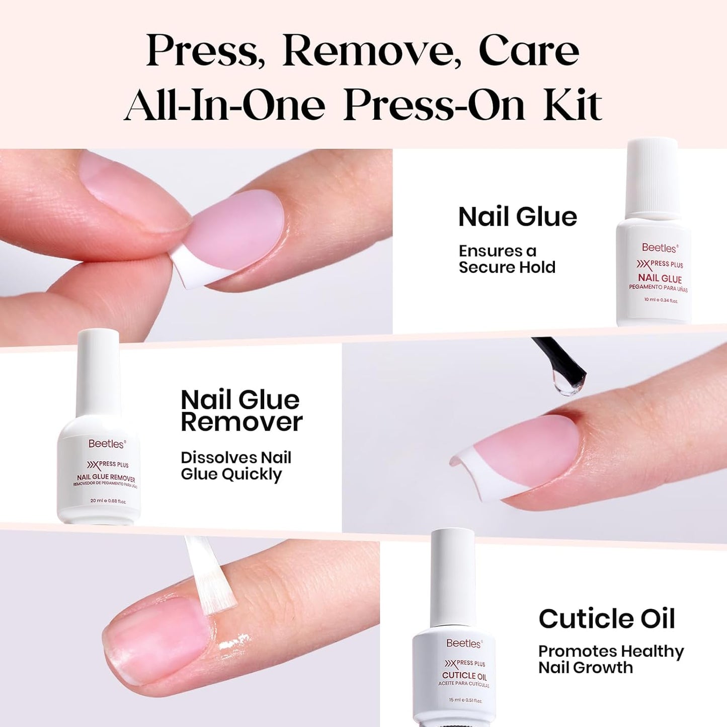 Press On Nails Short Almond Kit - 224Pcs French Nail Tips, Glue & Mini Lamp | All-in-One DIY Gift for Women