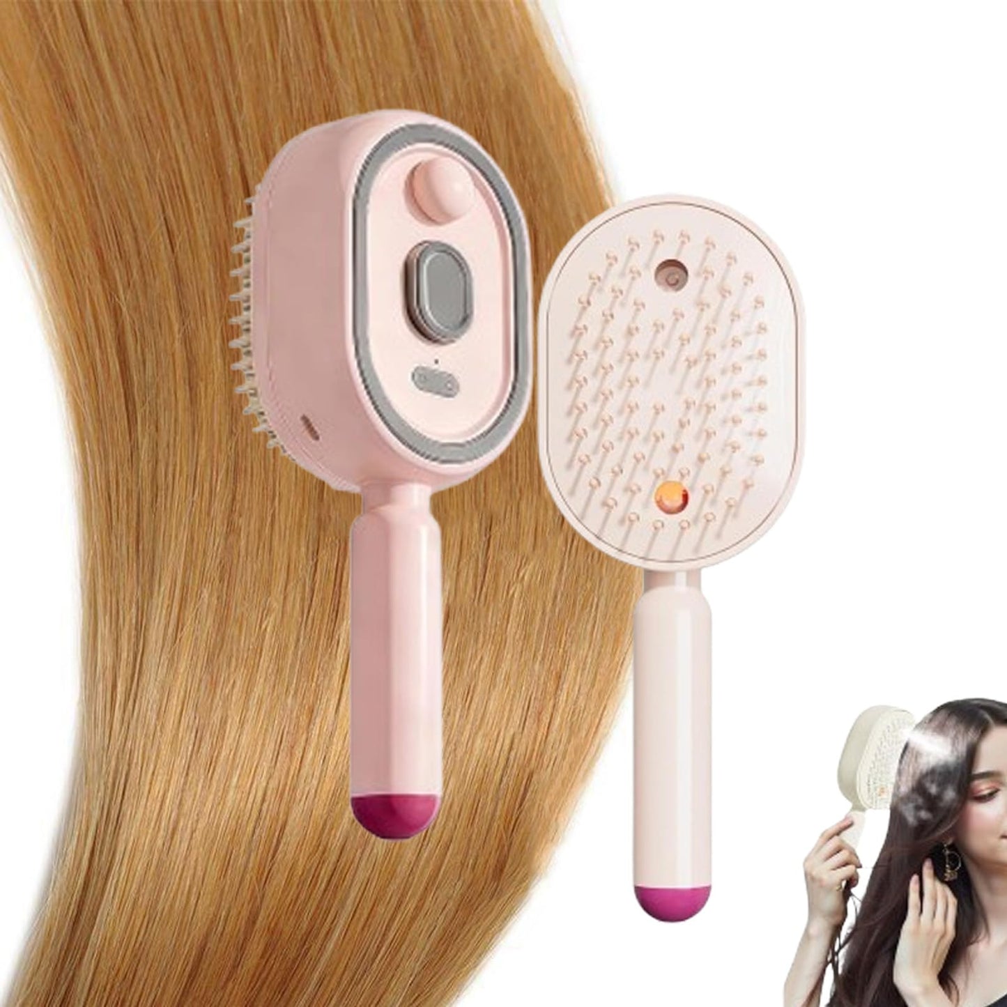 5 in 1 Air Cushion Brush, Electric Spray Air Cushion Massage Comb, Rechargeable Misting Hair Detangler for Anti-Static & Frizz Control, No Dripping, Portable for Travel & Home Spa (Light Pink)