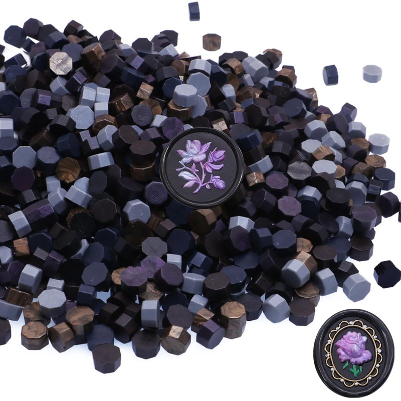 600Pcs Wax Seal Beads, Black Sealing Wax Beads for Waxseal Stamp, Antique Gold Waxsealing Beads Set with 6 Colors, Perfect for Gift Sealings, Letter Sealing, Envelopes Sealingstamp (Black)