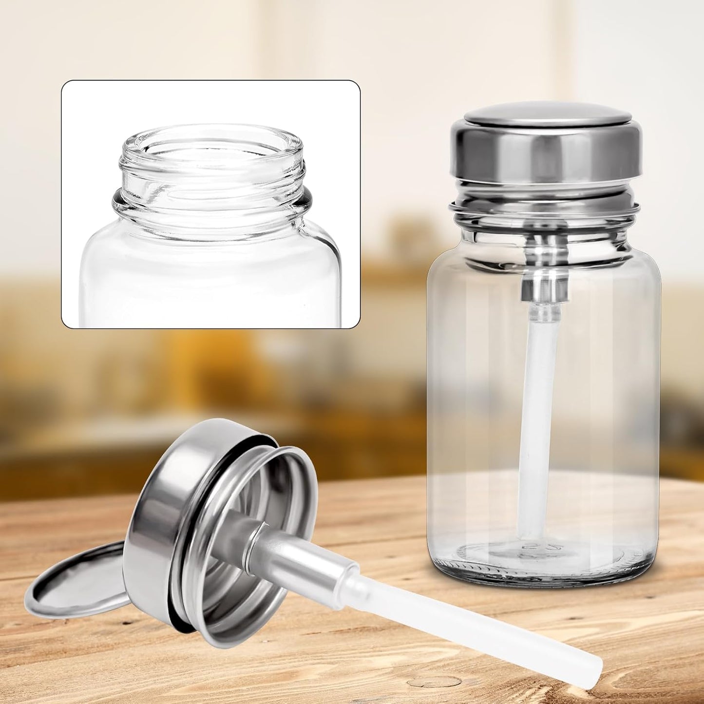 Cylindrical Glass Pump Dispenser Bottle - 100ML Clear Container for Nail Polish & Makeup Remover