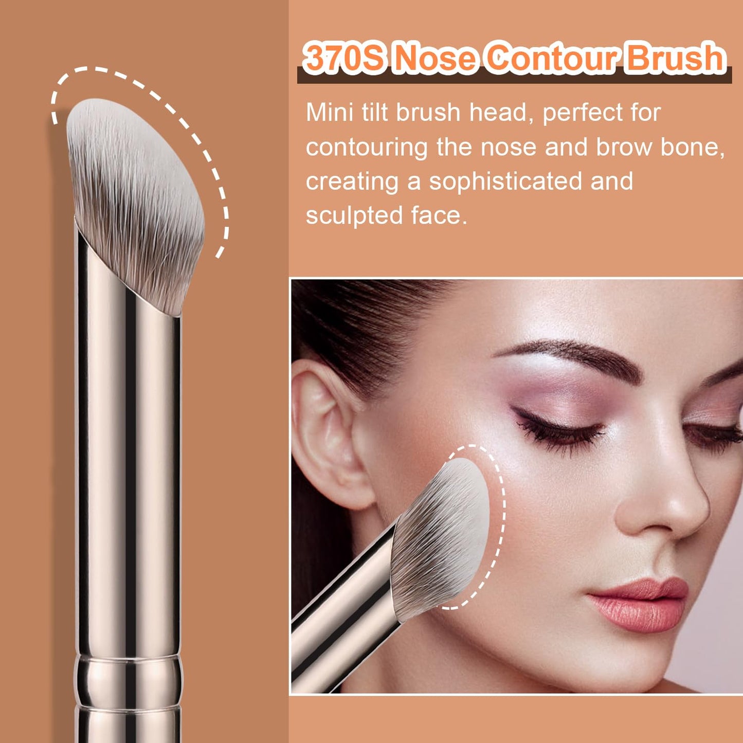 TEOYALL Concealer Brush Set, Flat Top Blush Brush, Angled Nose Contour Brush Ultra-Thin Eyeliner Eyebrow Brush for Flawless Finish (370S/Flat Top/Thin Flat)