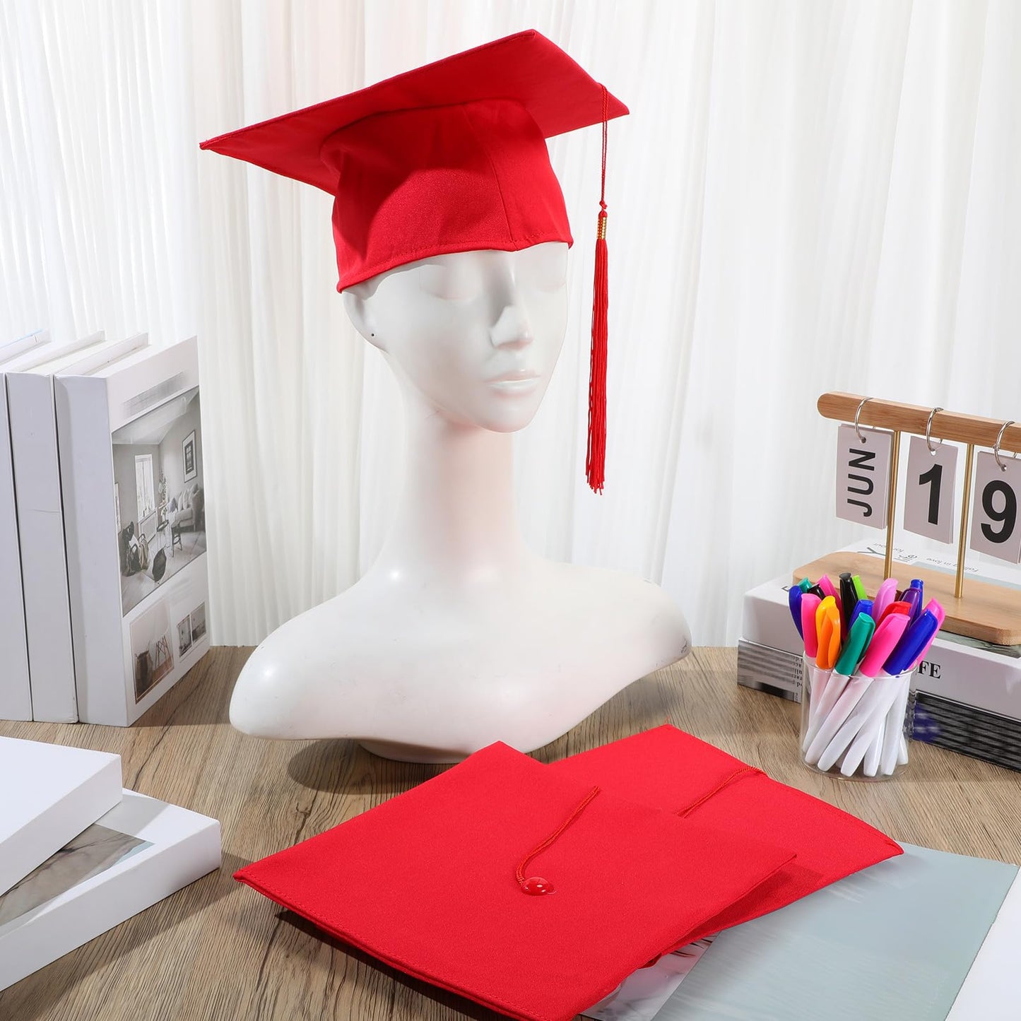 Geyoga 8 Pcs Graduation Cap Bulk Adjustable Adult Graduation Hat with Tassel for Graduate Fancy Dress Accessory Photo Props(Red)