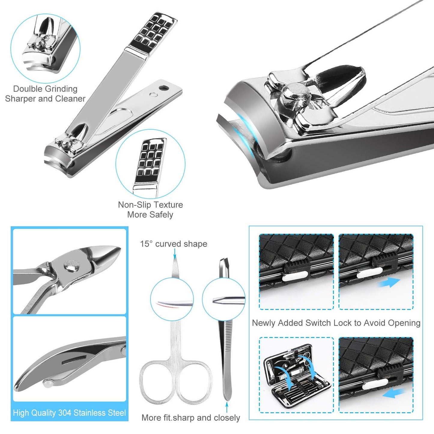 OKOM 19PCS Nail Clipper Set - Professional Manicure Nail Kit for Men Women, Stainless Steel Nail Clippers with Case, Fathers Day Gift