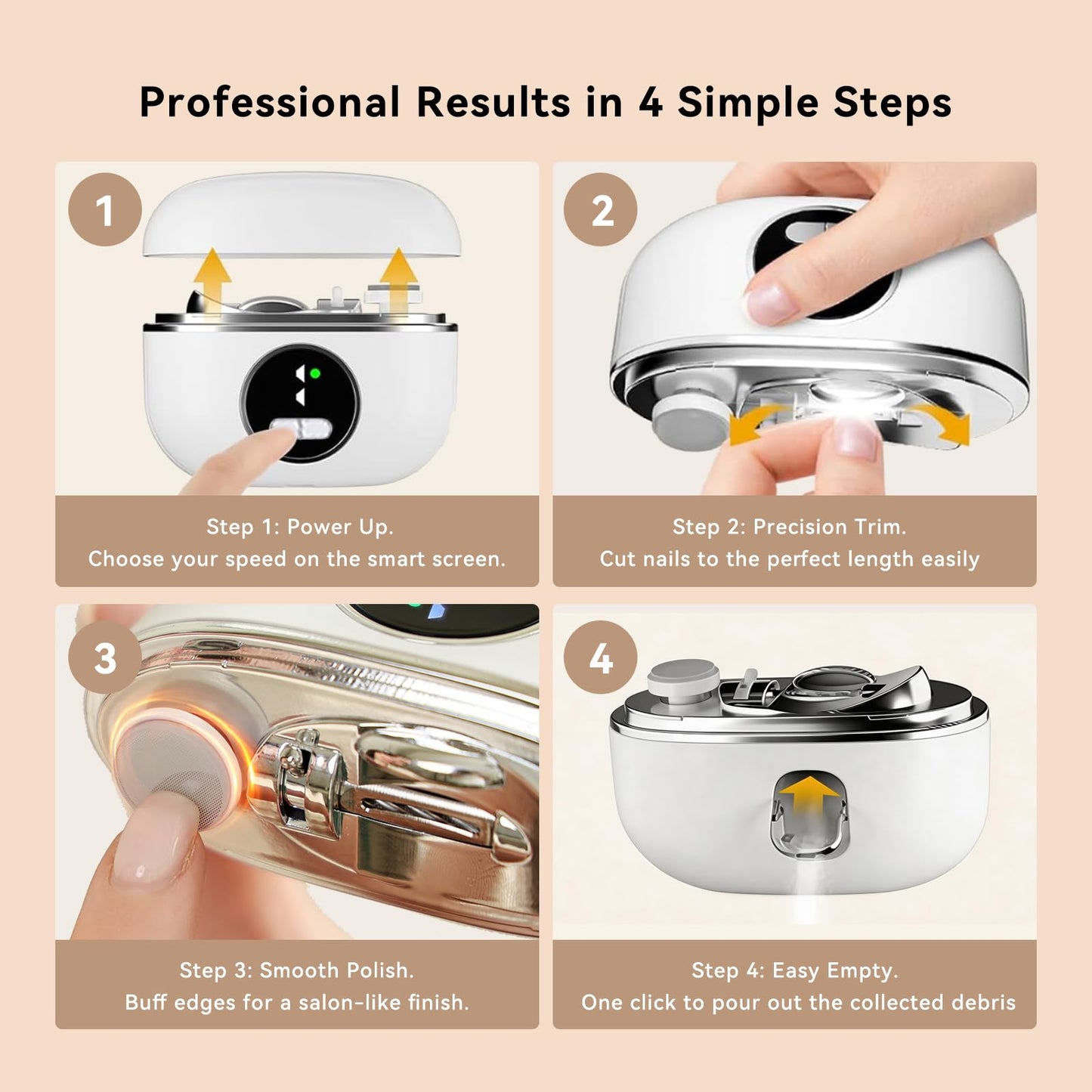 Electric Nail Clipper for Seniors & Adults - Dual-Blade 3-in-1 Automatic Nail Trimmer for Thick Nails with LED Light, Quiet 3-Speed Rechargeable Cutter with Debris Storage