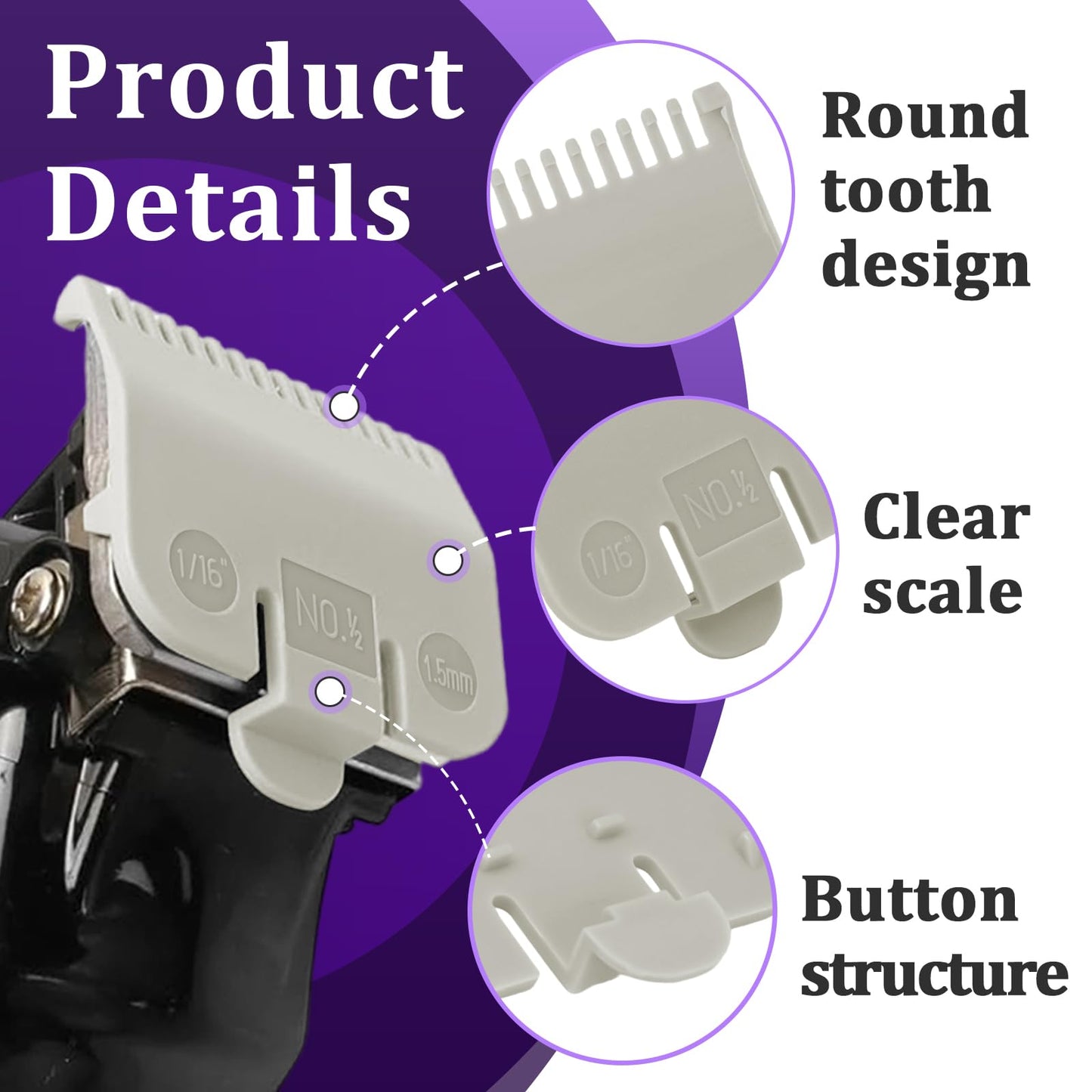 6 PCS Clipper Guards Set for Wahl, 1/2 Clipper Guard #3137-101, Premium Guards Great for Professional Stylists and Barbers - Grey