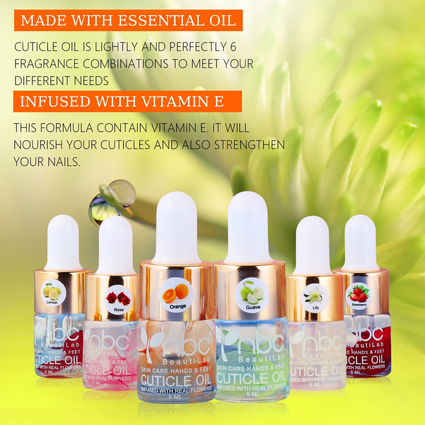 Cuticle Oil Set - 6-Piece Floral Vitamin E Nail Repair & Strengthening