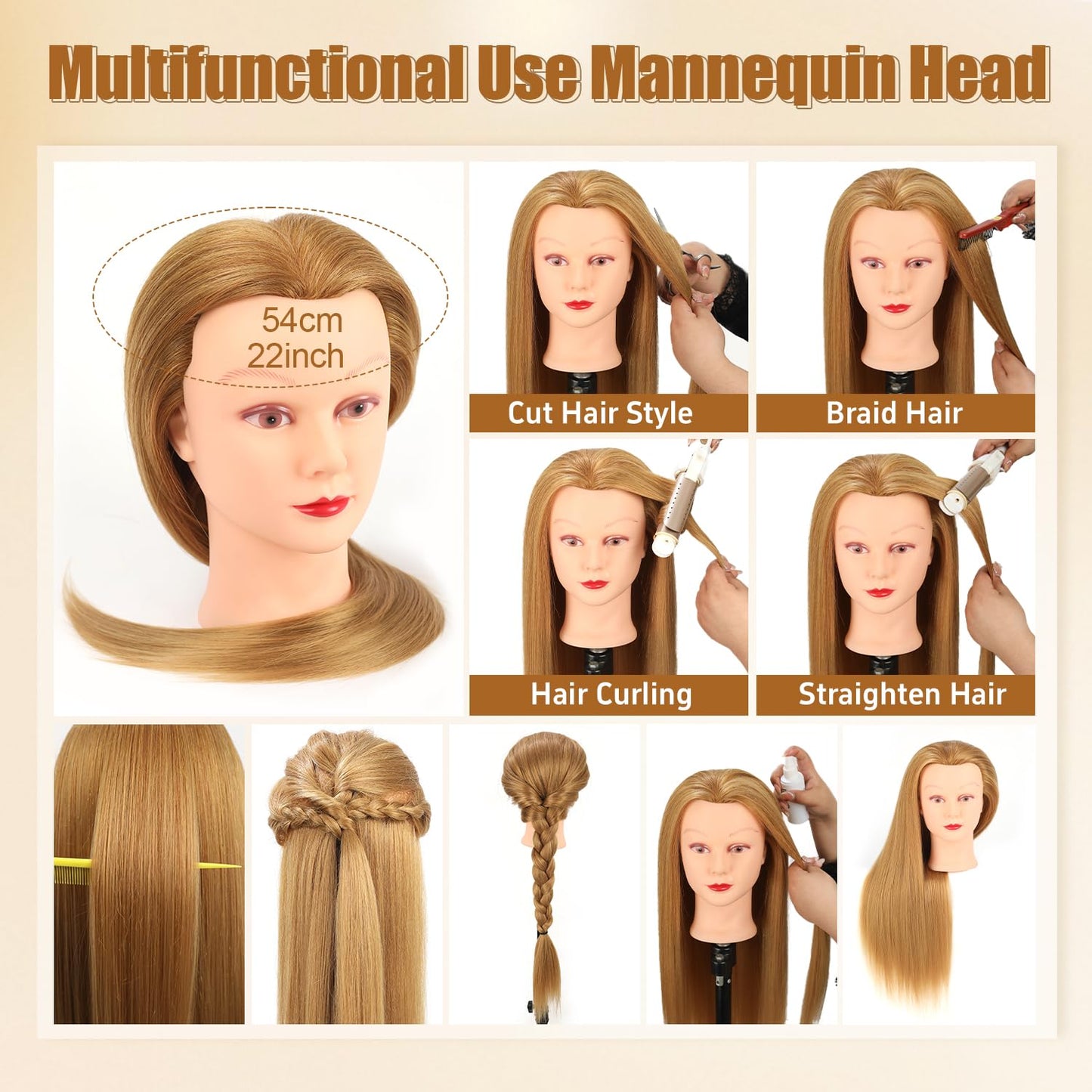 Mannequin Head - 80% Human Hair Styling Practice Tool | 28-Inch for Curling, Braiding, Cutting in Multiple Colors