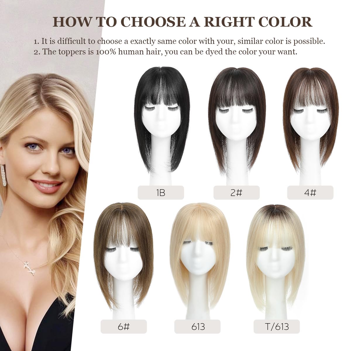 Aimeolyn Hair Toppers for Women - Real Human Hair 12-Inch Wiglets with Bangs | Natural Skin Scalp for Thinning Hair