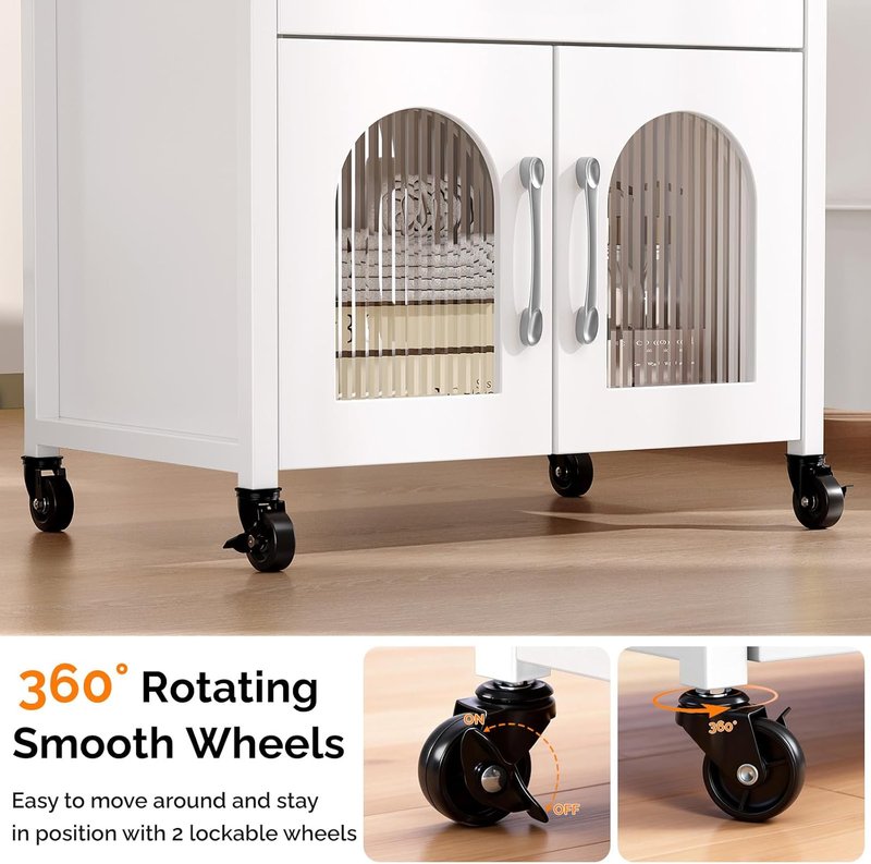 OmySalon Salon Trolley Cart - Mobile Esthetician Storage Station with Drawer & Tray | Lockable Wheels, White