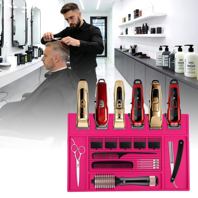 Magnetic Barber Mat, Barber Mats for Clippers with 6 Magnets, Magnetic Tool Mat for Barber Station Table Organizer Barbershop Salon Accessories Pad-Rose