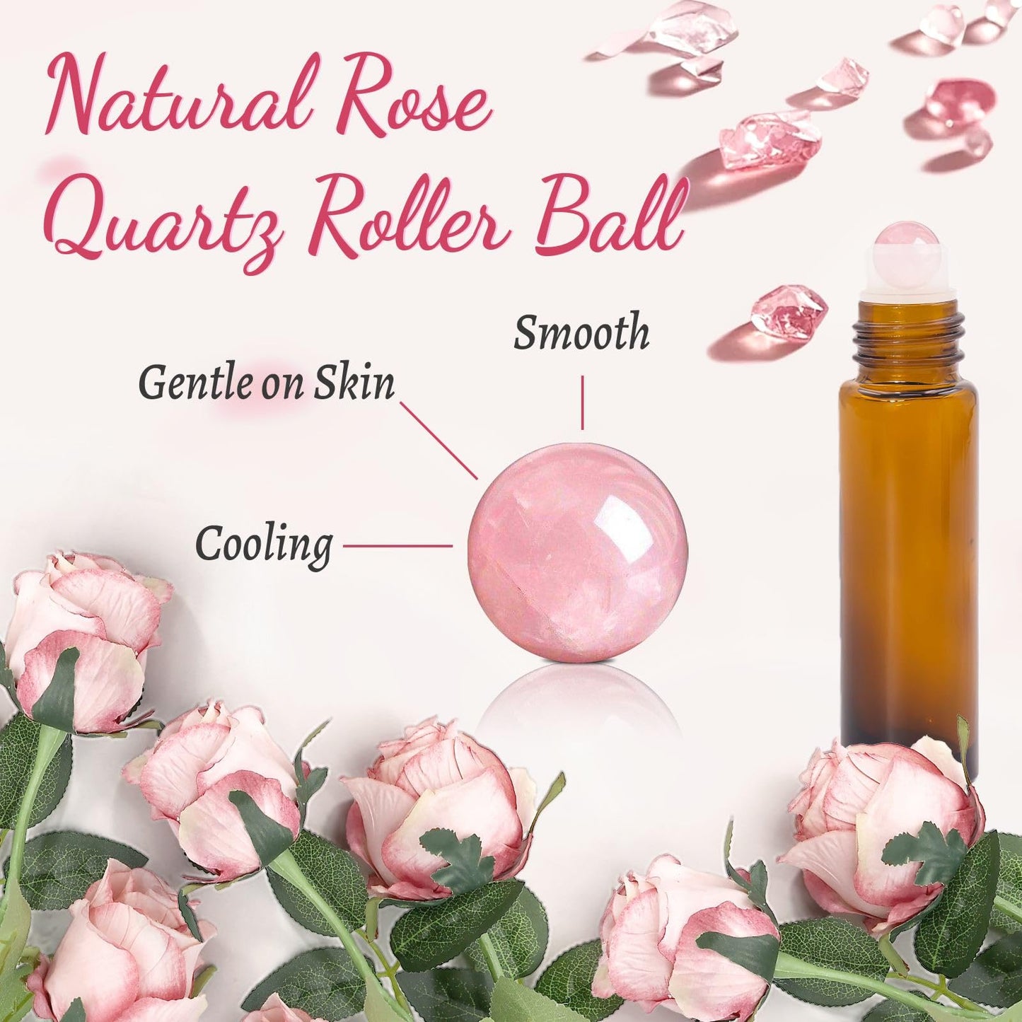 Warmify 8 Pack 10ml Rose Quartz Roll On Bottles for Essential Oils