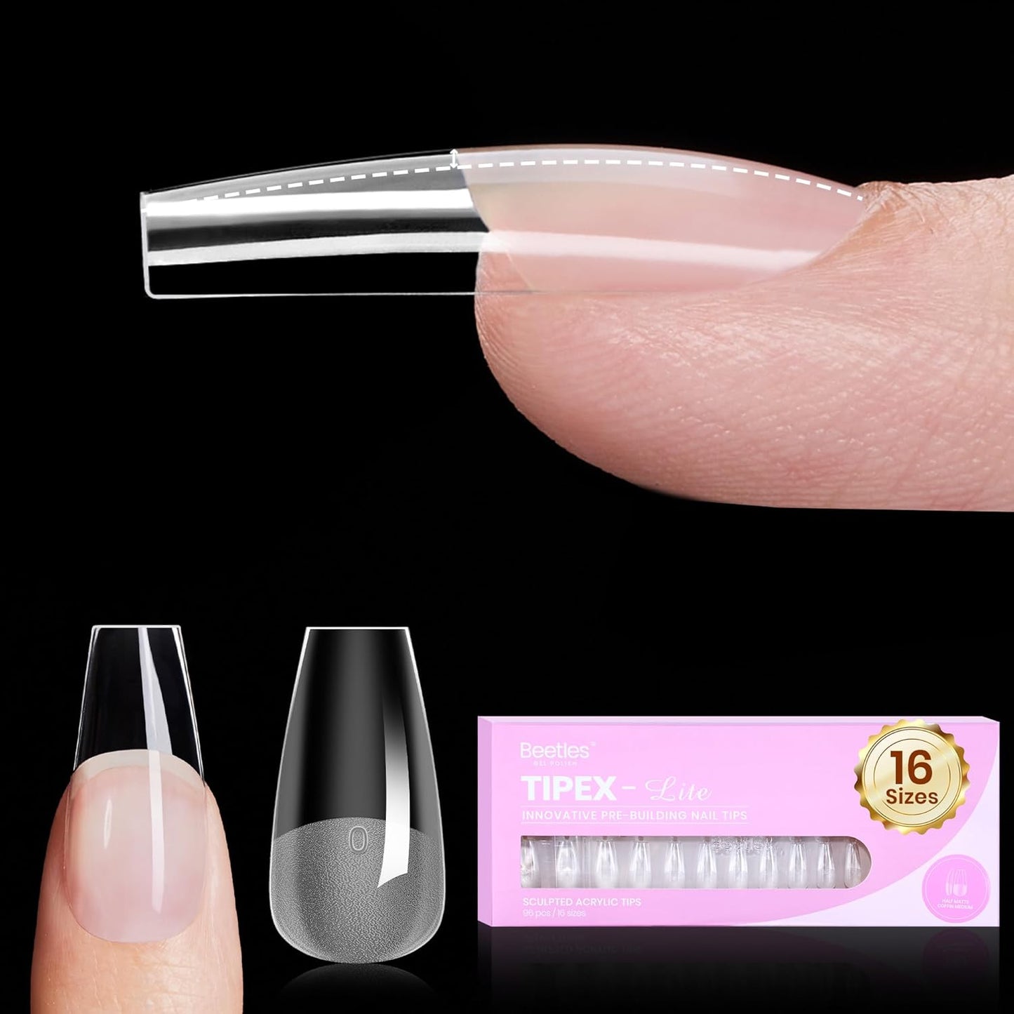 Beetles Nail Tips - XXL Stiletto Instant Apex for DIY Salon Extensions | 160pcs in 16 Sizes (00-14)