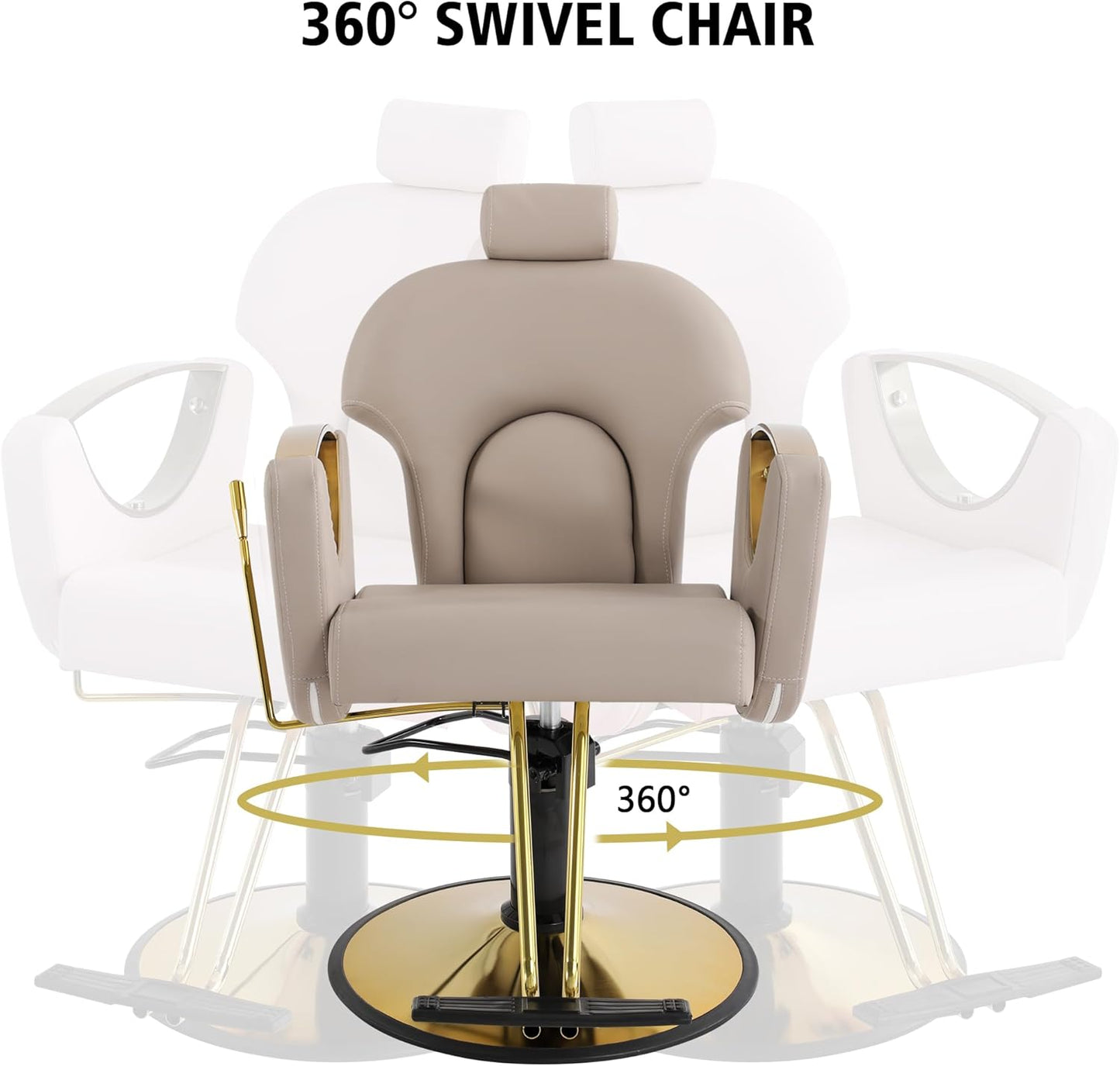 Reclining Barber Chair - Height Adjustable Styling Chair for Hair Salon | 360° Swivel, Grey