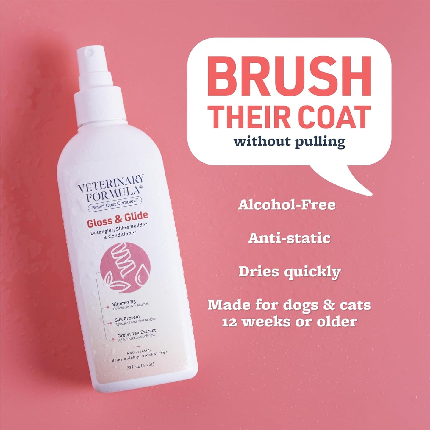 Smart Coat Detangler Spray for Dogs - Gloss & Glide Conditioner with Silk Protein | 8 Fl Oz